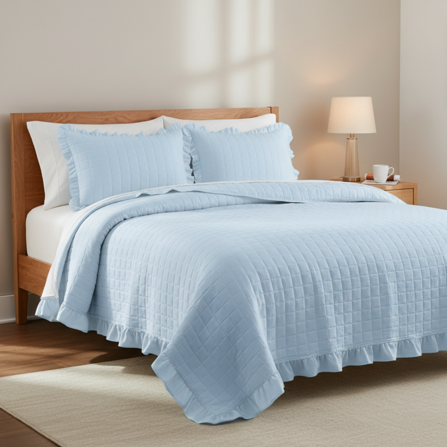 3-PIECE WASHED QUILT BEDDING SET