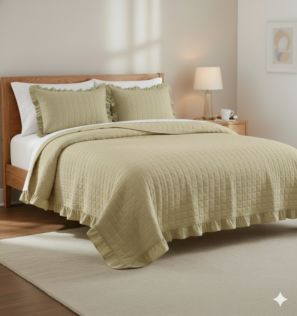 3-PIECE WASHED QUILT BEDDING SET