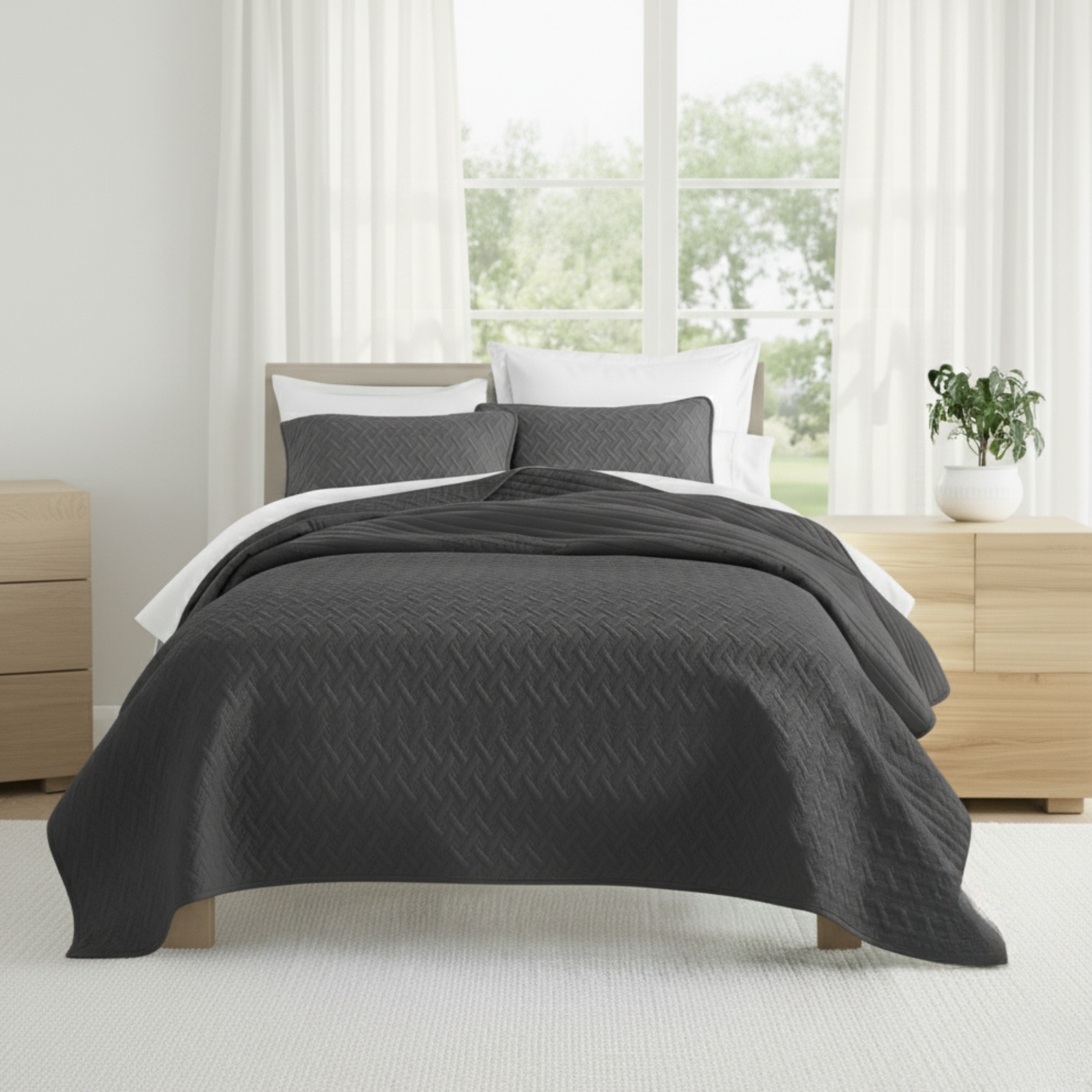 GEOMETRIC TEXTURED LIGHTWEIGHT QUILT SET