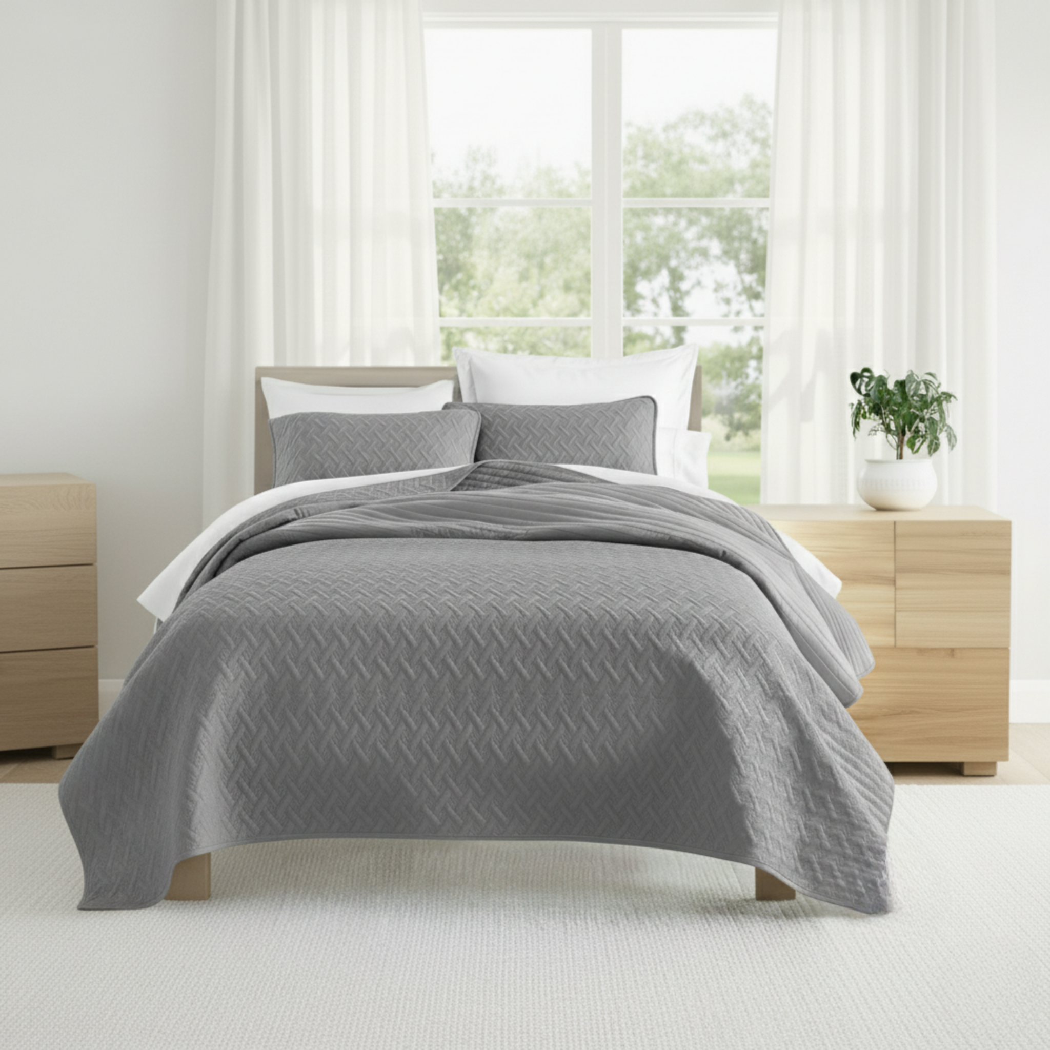 GEOMETRIC TEXTURED LIGHTWEIGHT QUILT SET