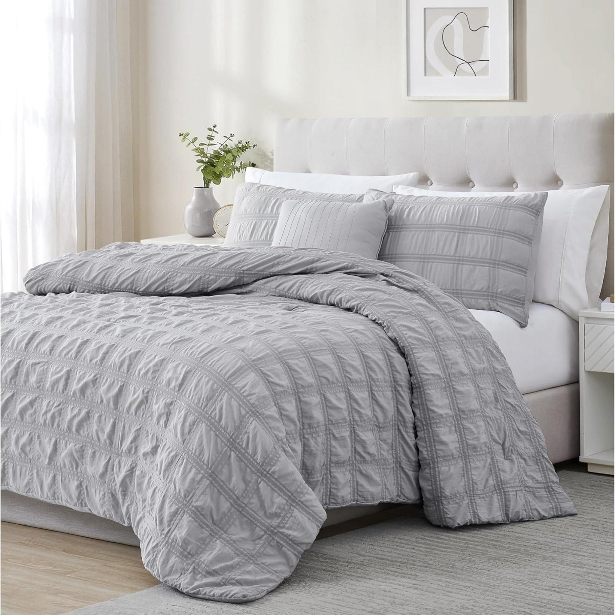 SEERSUCKER SQUARE TEXTURE COMFORTER SET