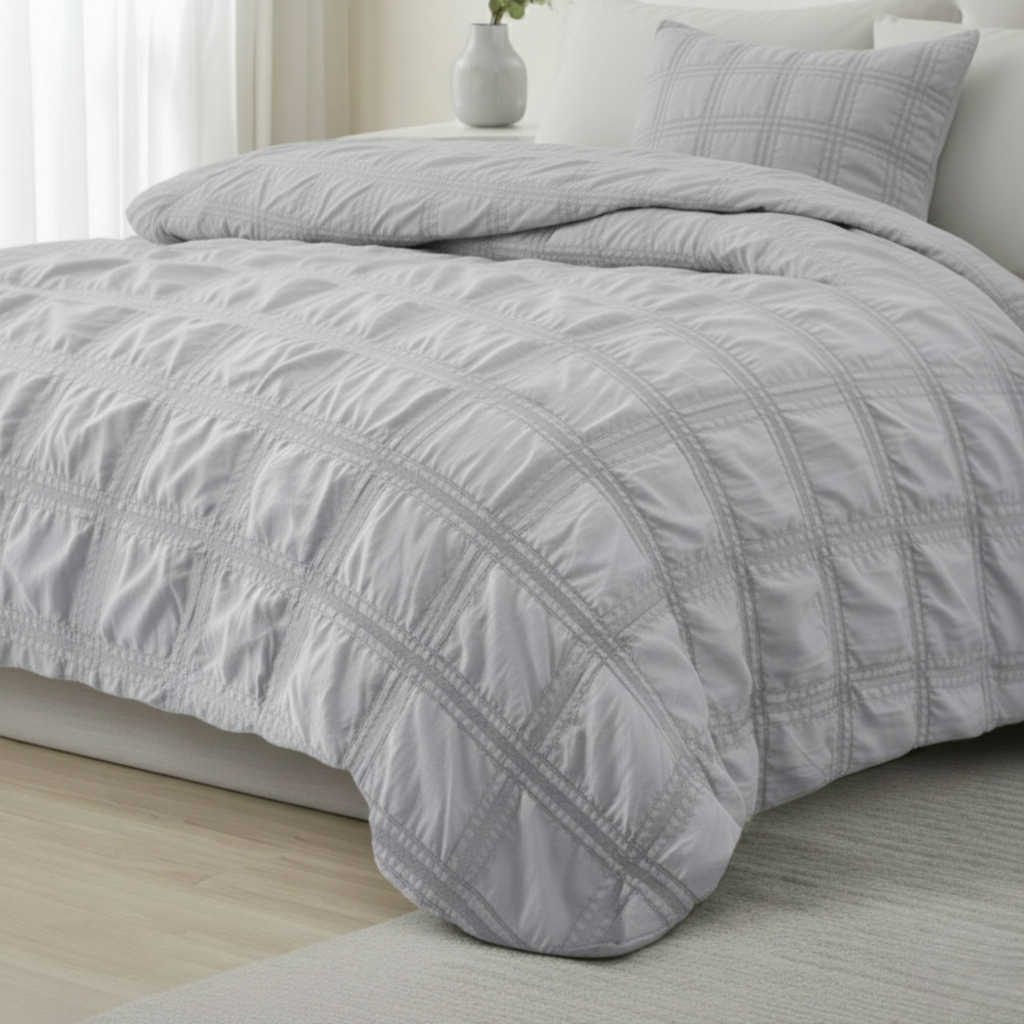 SEERSUCKER SQUARE TEXTURE COMFORTER SET