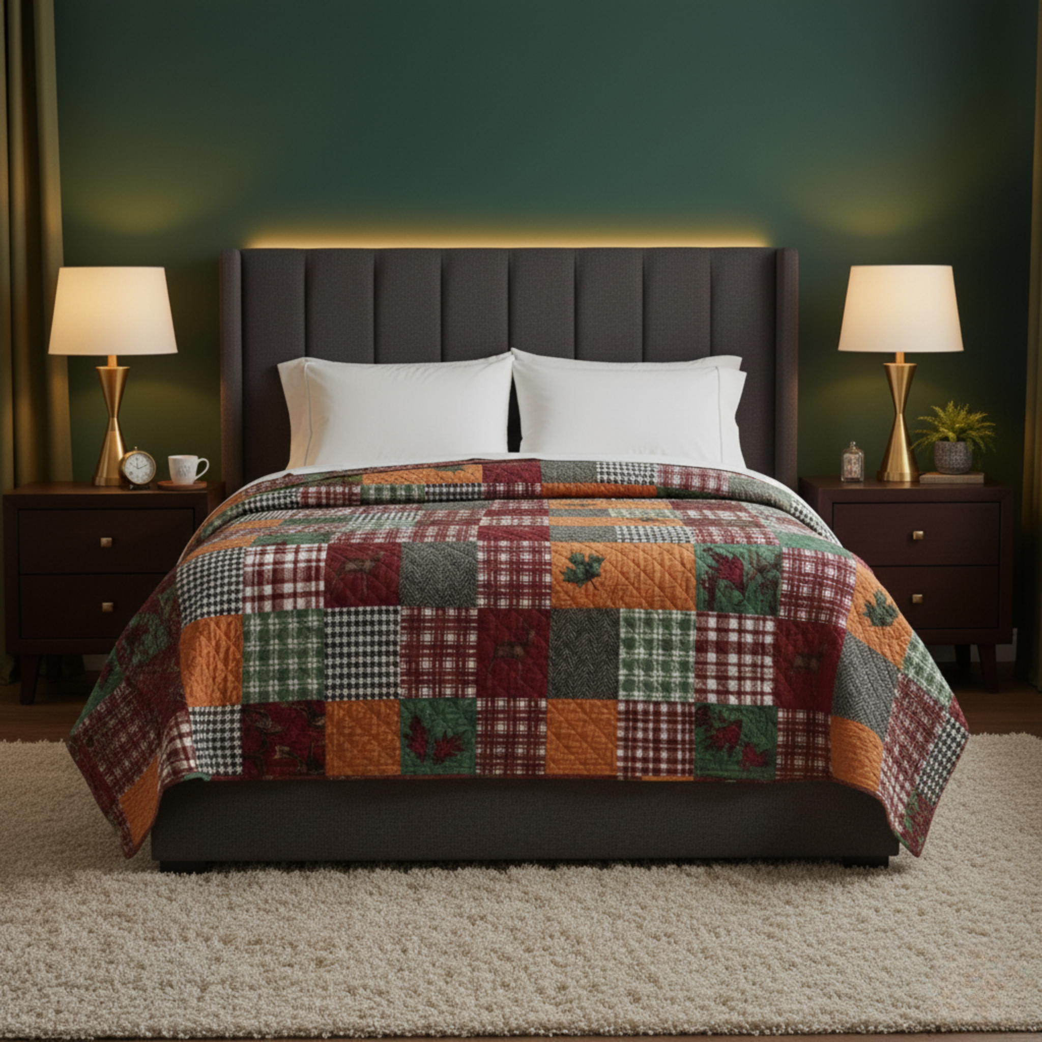 1-PIECE AUTUMN PATCHWORK QUILTED COVERLET
