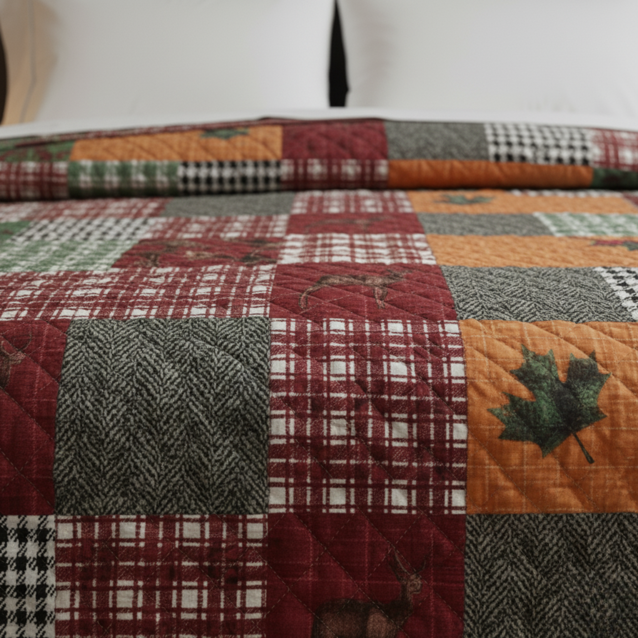 1-PIECE AUTUMN PATCHWORK QUILTED COVERLET