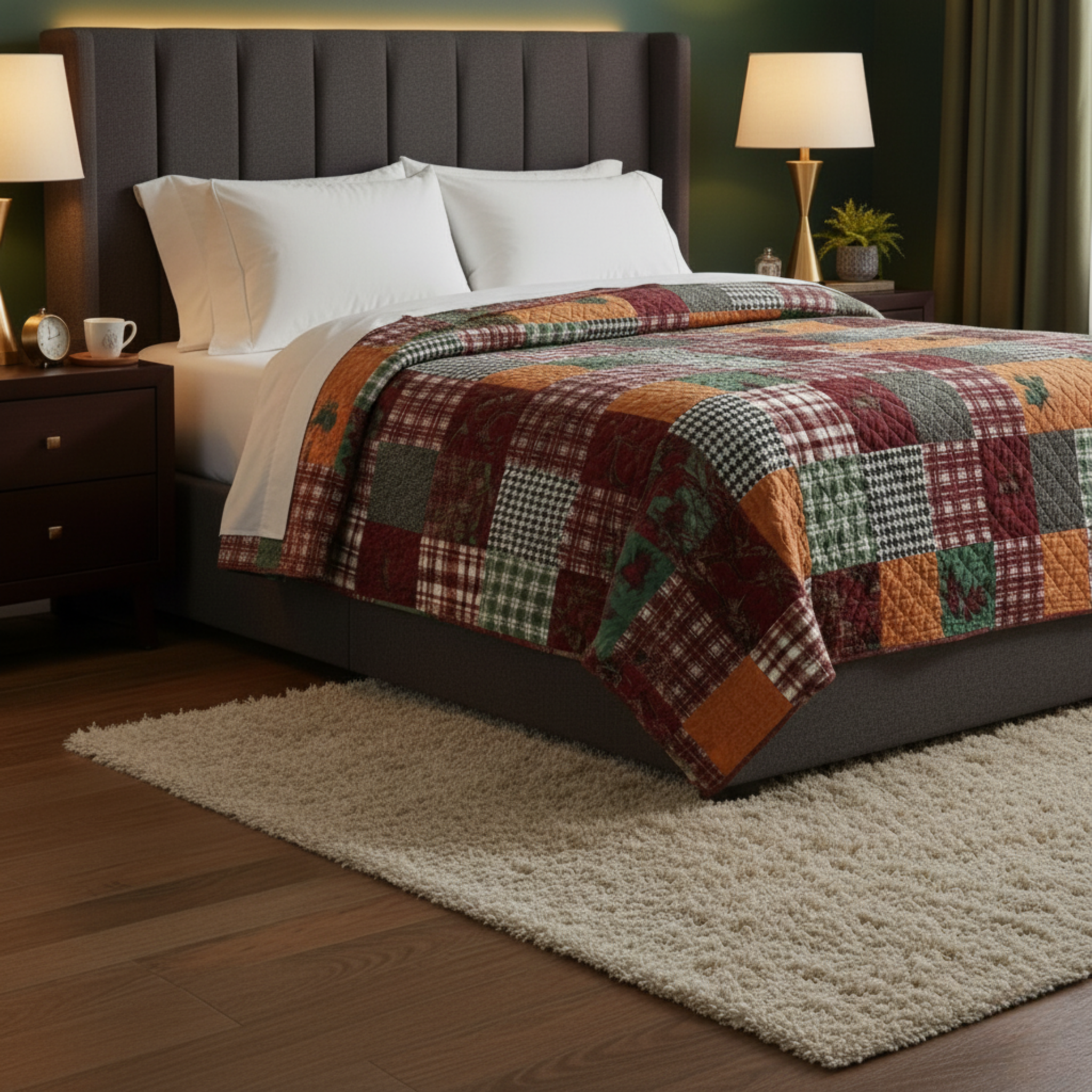 1-PIECE AUTUMN PATCHWORK QUILTED COVERLET