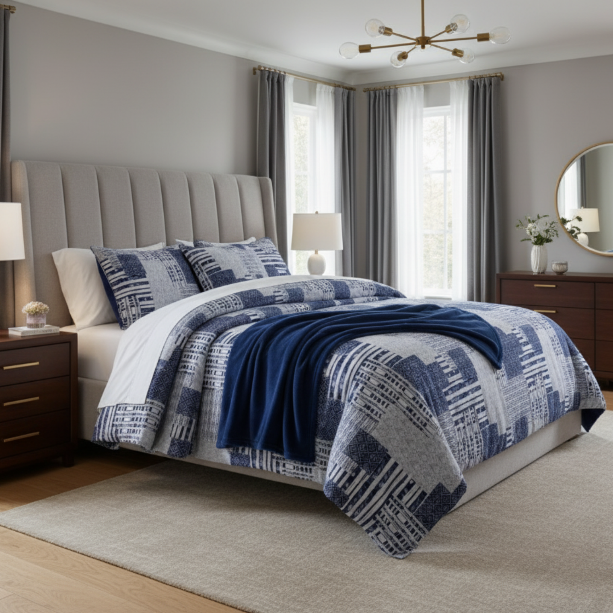 MODERN PATCHWORK COMFORTER SET WITH PLUS THROW
