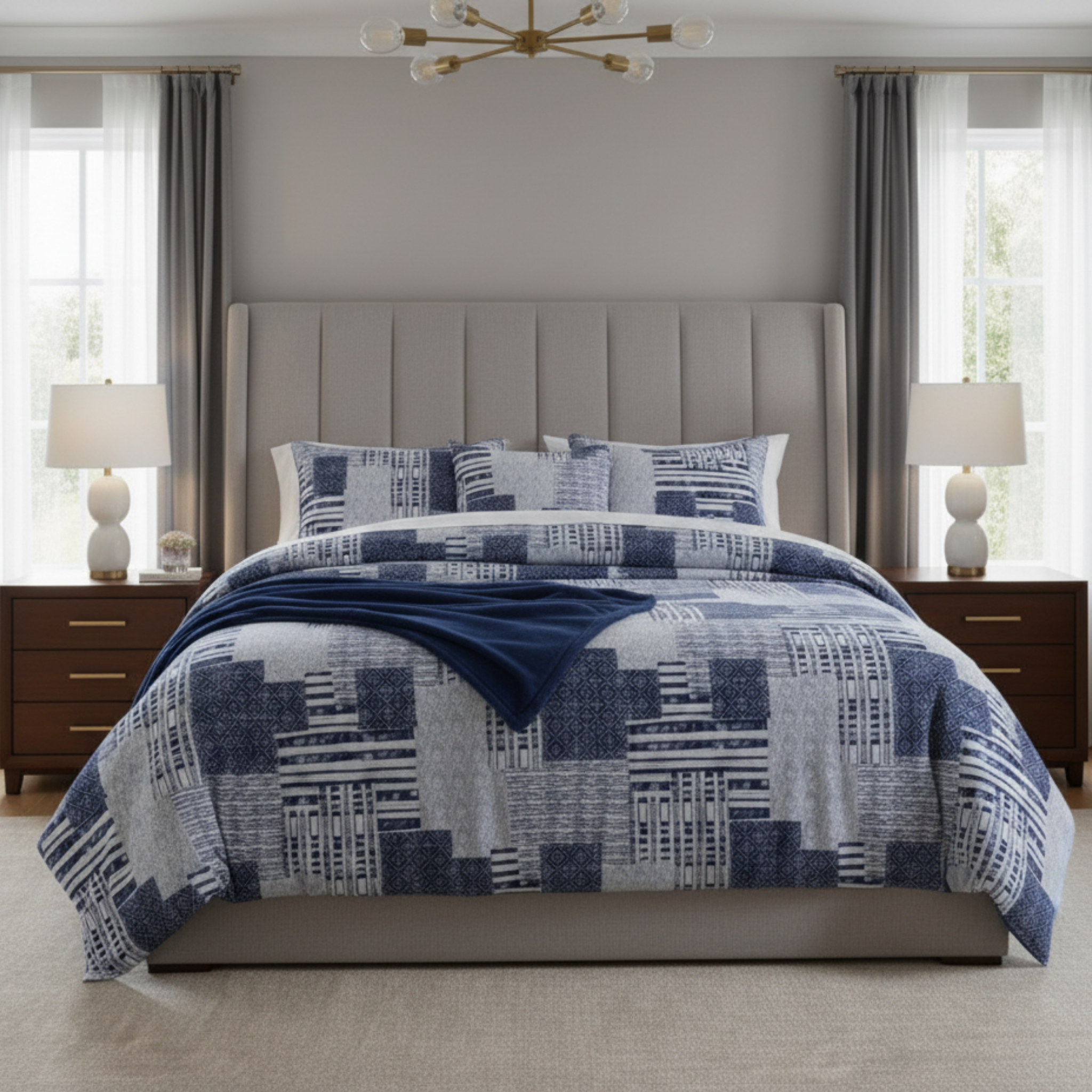 MODERN PATCHWORK COMFORTER SET WITH PLUS THROW
