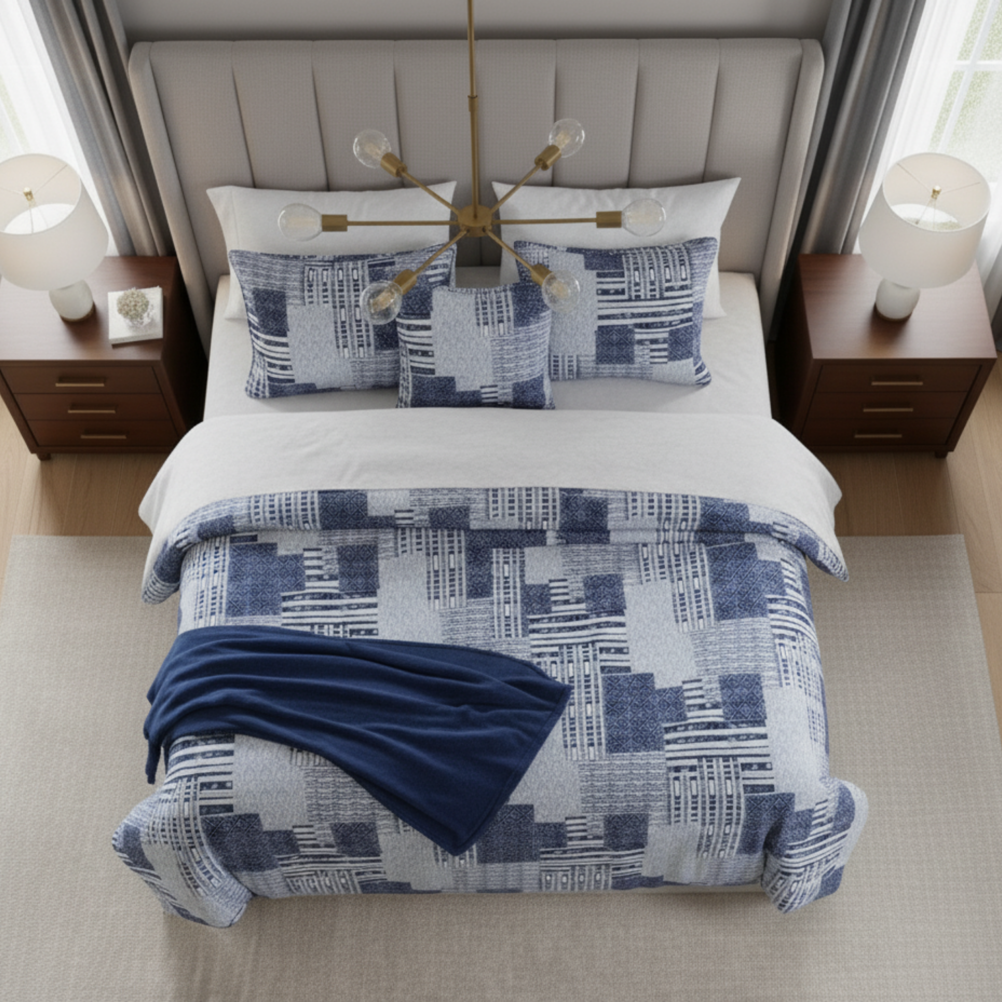 MODERN PATCHWORK COMFORTER SET WITH PLUS THROW