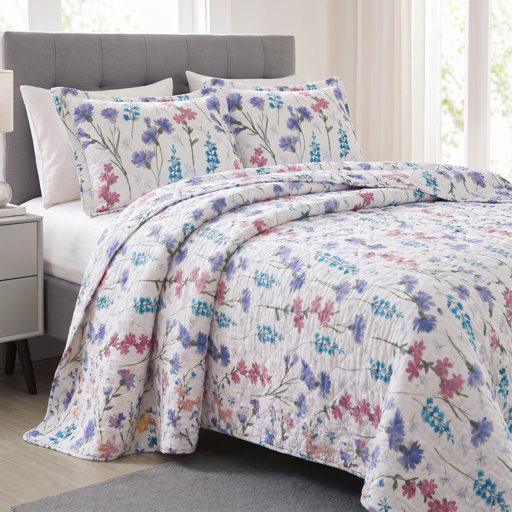 SPRING MEADOW WILDFLOWER REVERSIBLE QUILT SET