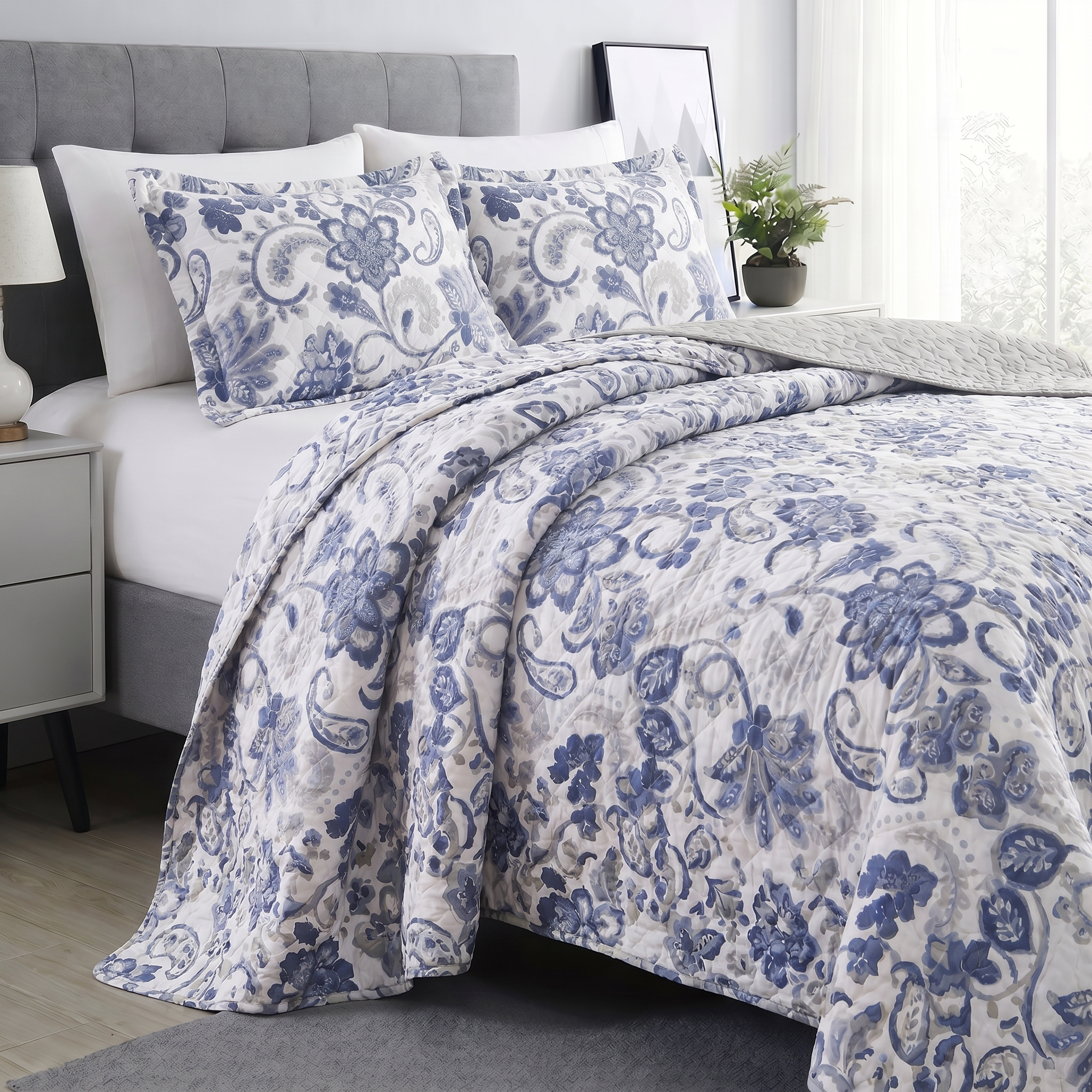 COASTAL BLUE BOHO REVERSIBLE QUILT SET