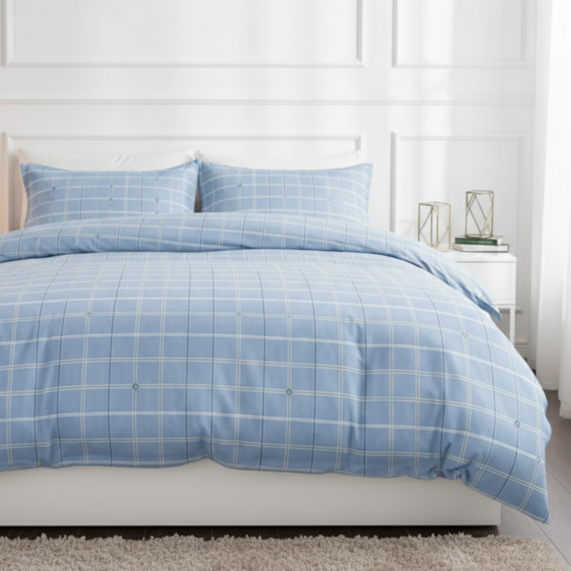 3-PIECE WINDOWPANE PLAID DUVET COVER SET