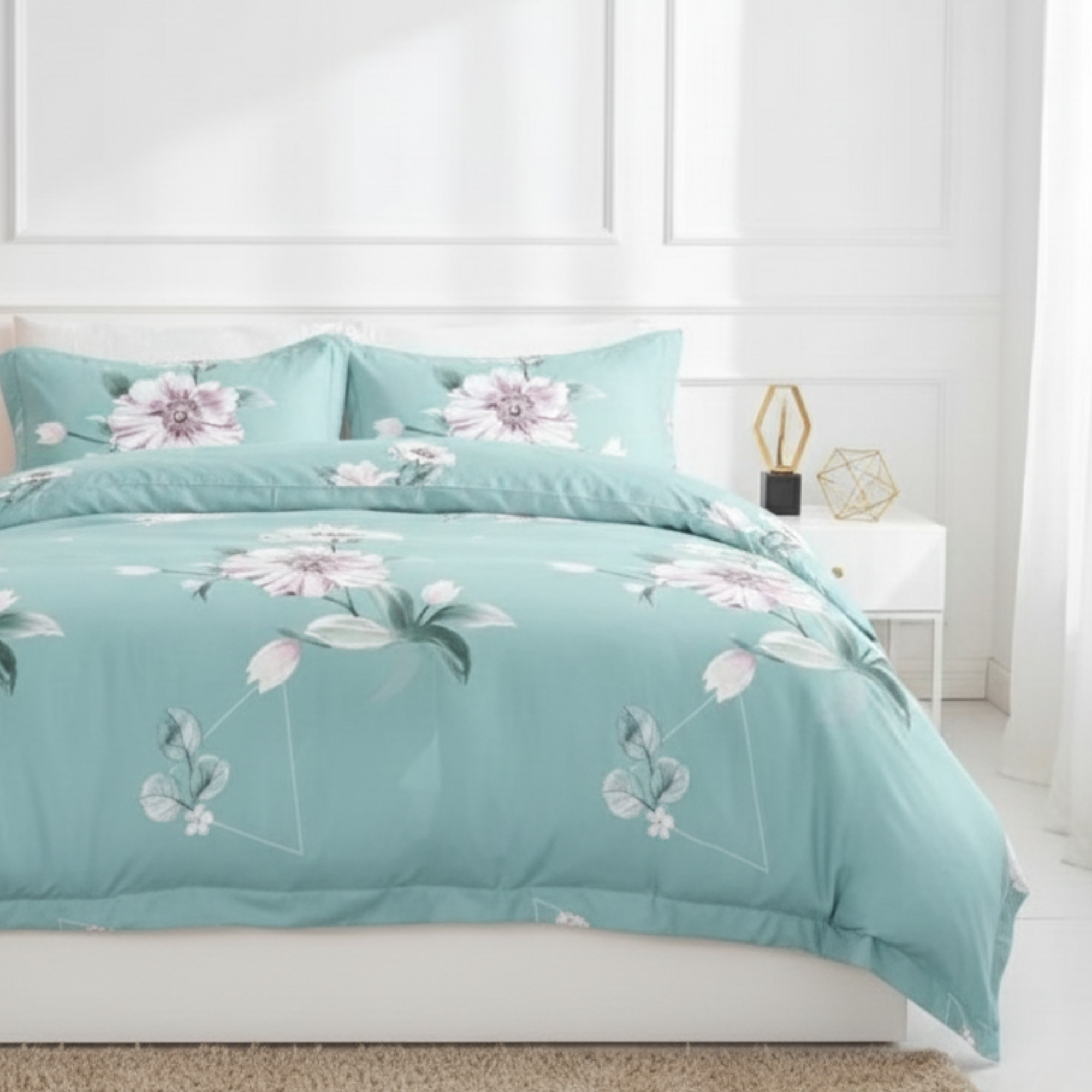 3-PIECE AQUA FLORAL DUVET COVER SET