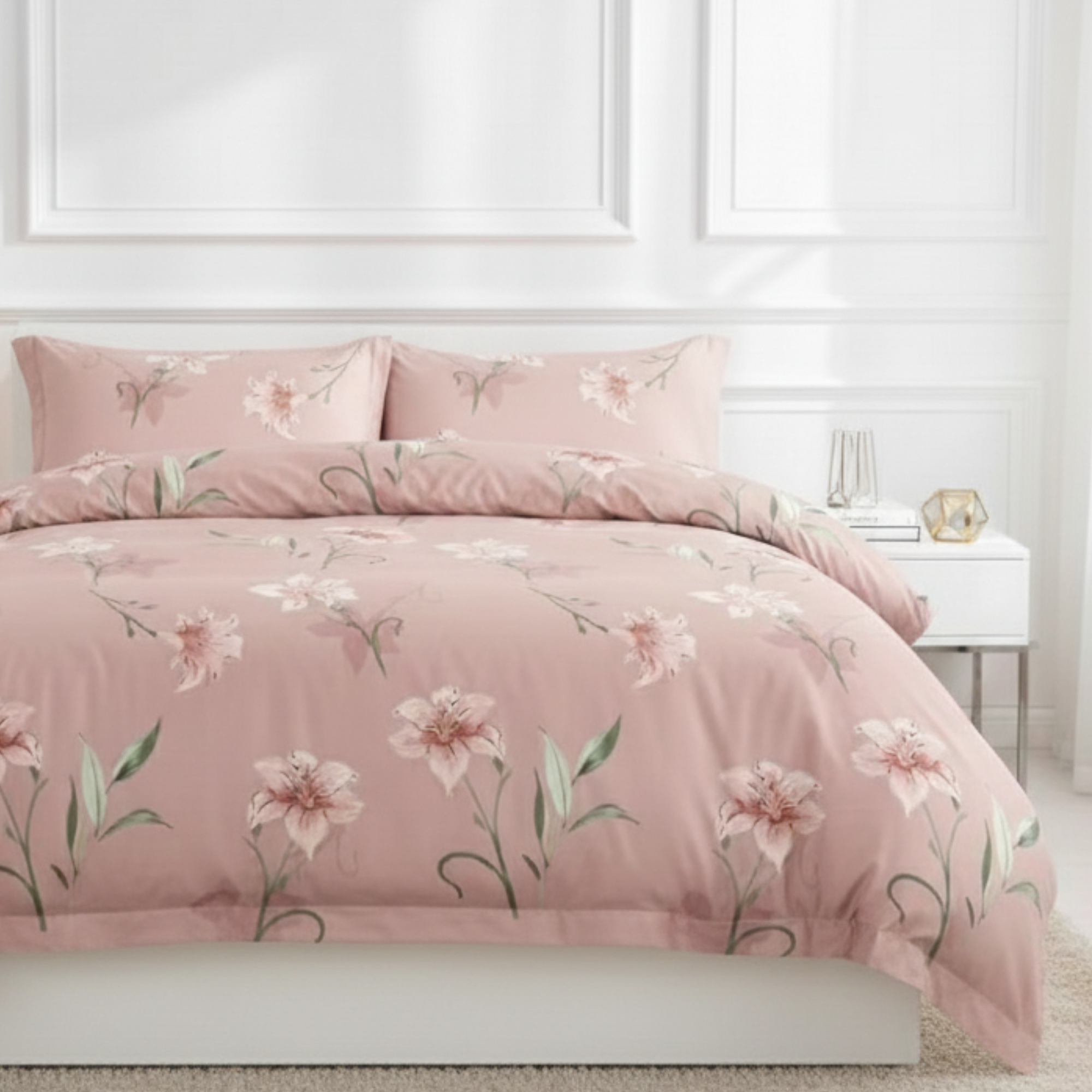 3-PIECE DUSTY ROSE LILY DUVET COVER SET