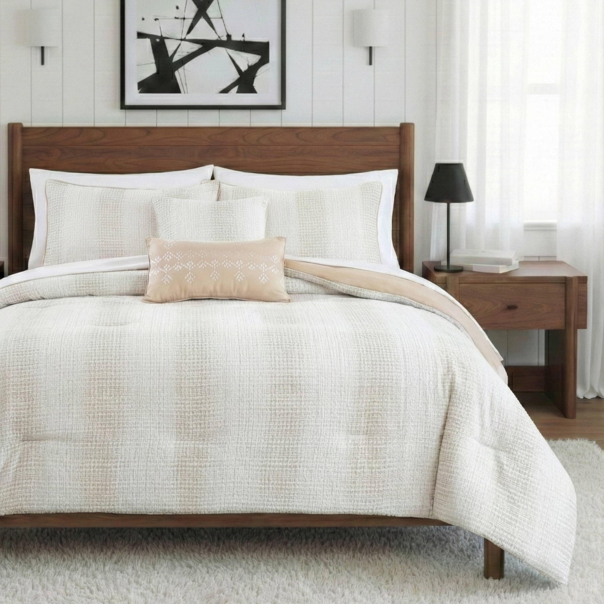 WAFFLE WEAVE STRIPE COMFORTER SET