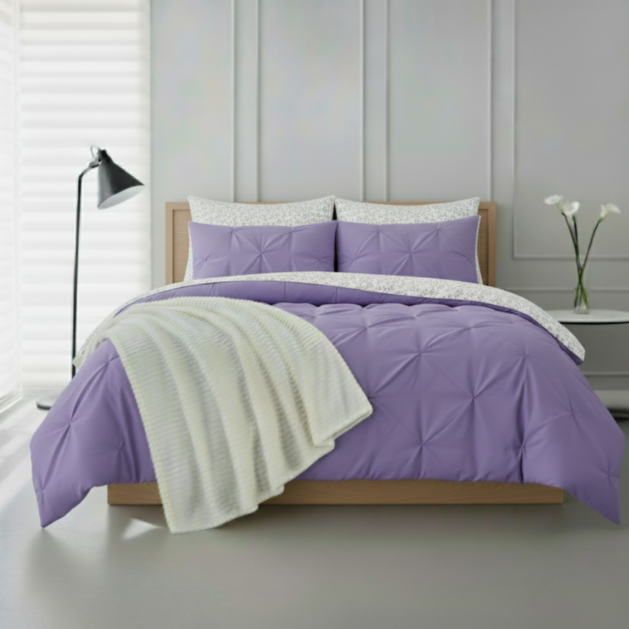 LAVENDER FLORAL REVERSIBLE COMFORTER SET
