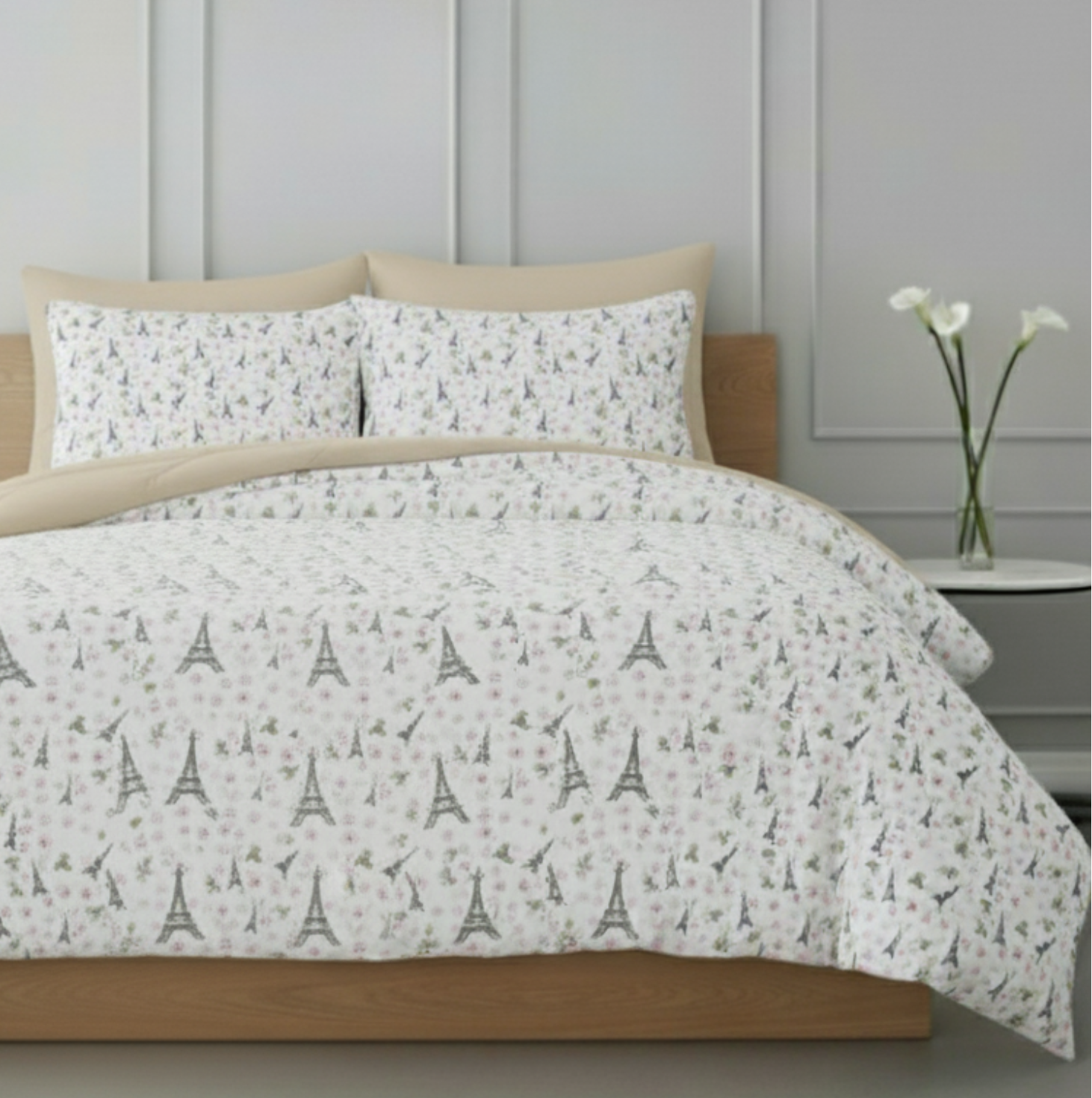 REVERSIBLE EIFFEL TOWER & FLORAL 8-PIECE BEDDING SET