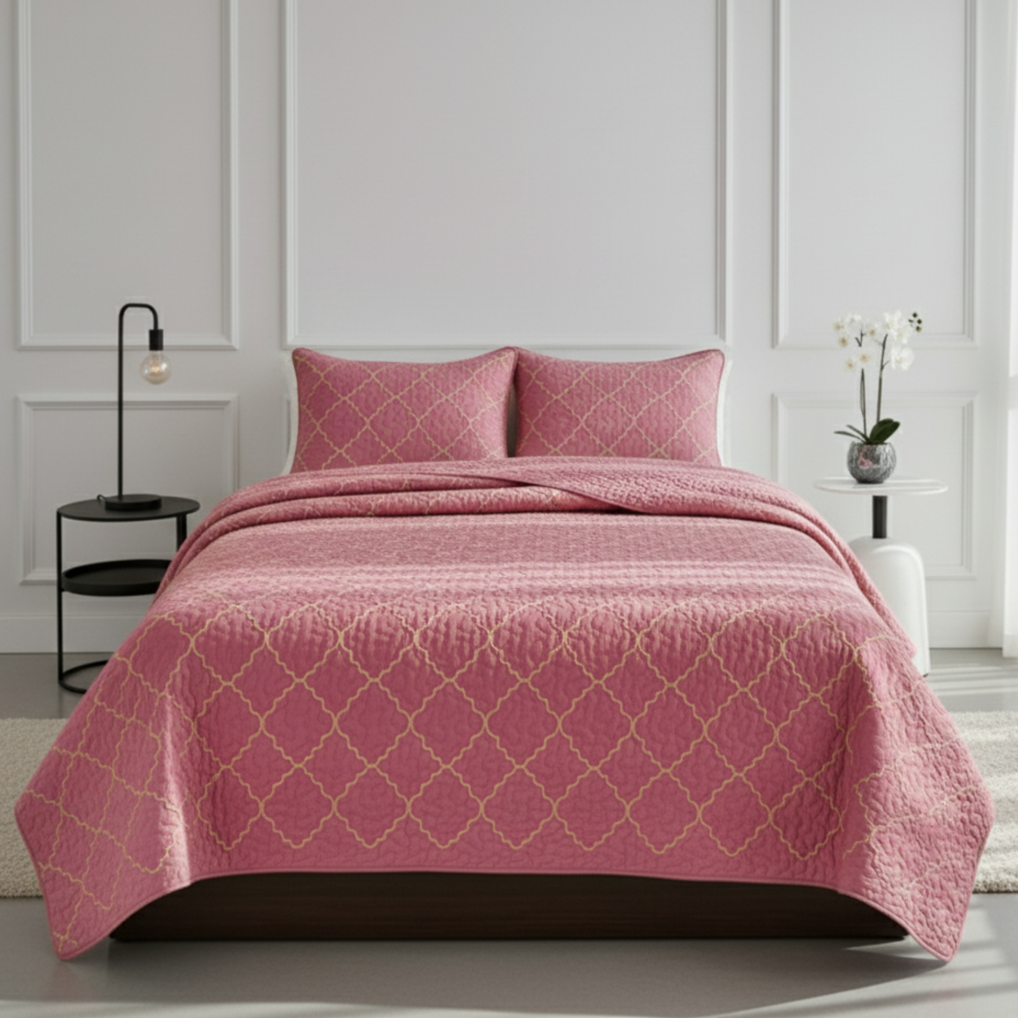 EMBRIODERY GEOMETRIC TEXTURED QUILT SET