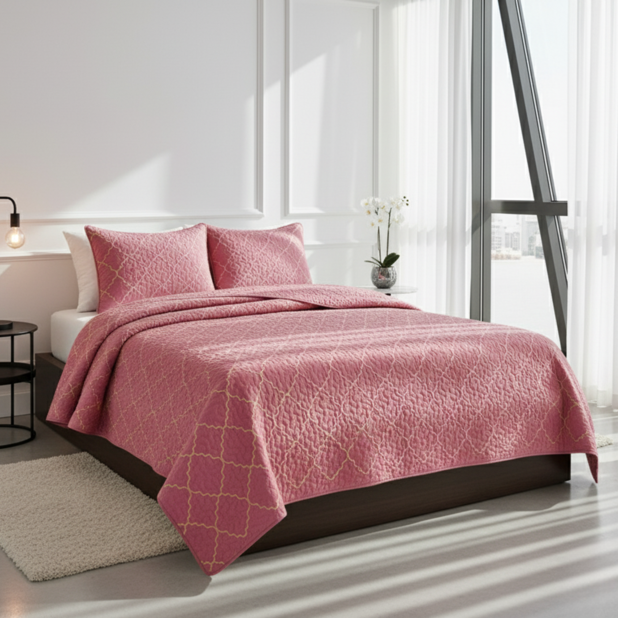 EMBRIODERY GEOMETRIC TEXTURED QUILT SET
