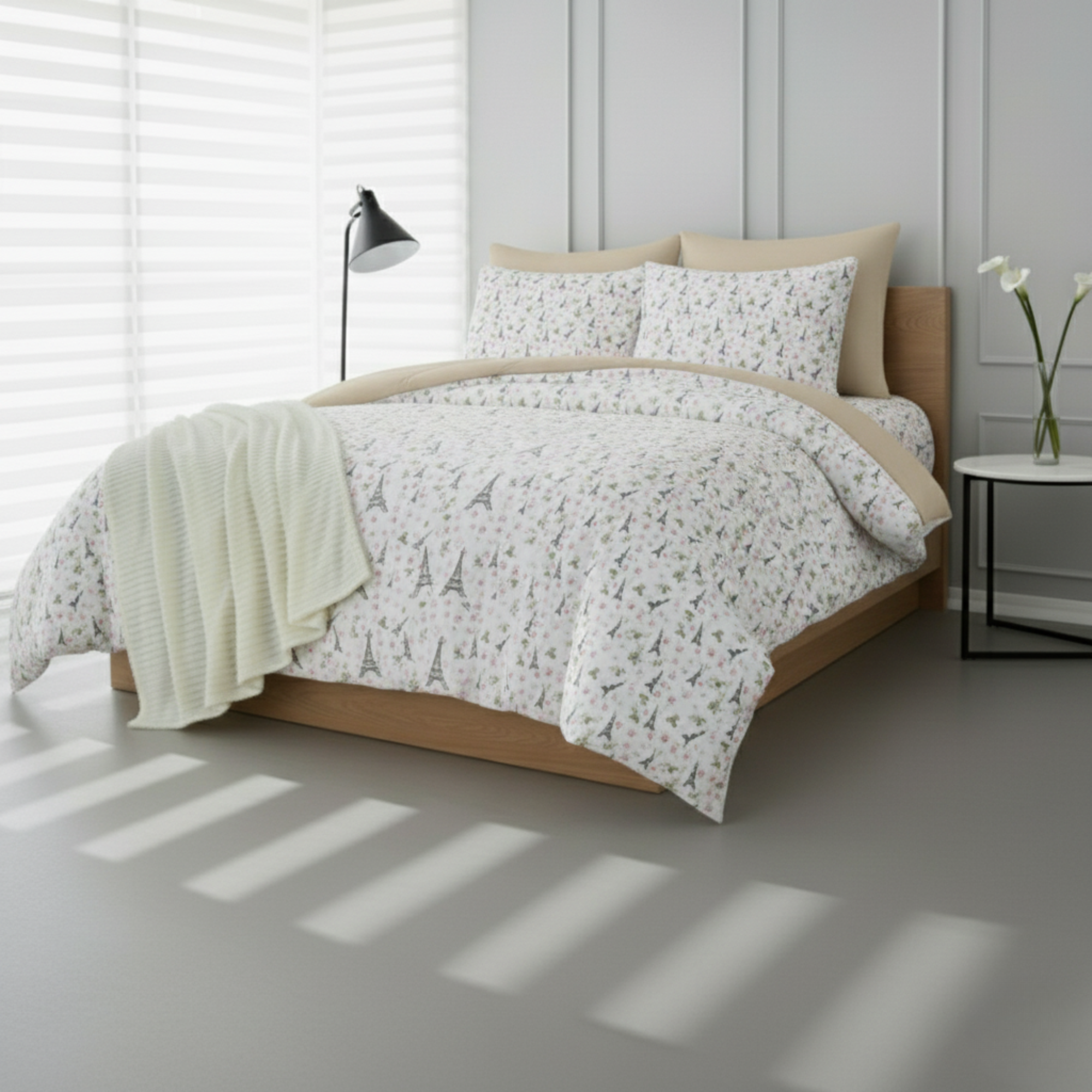 REVERSIBLE EIFFEL TOWER & FLORAL 8-PIECE BEDDING SET