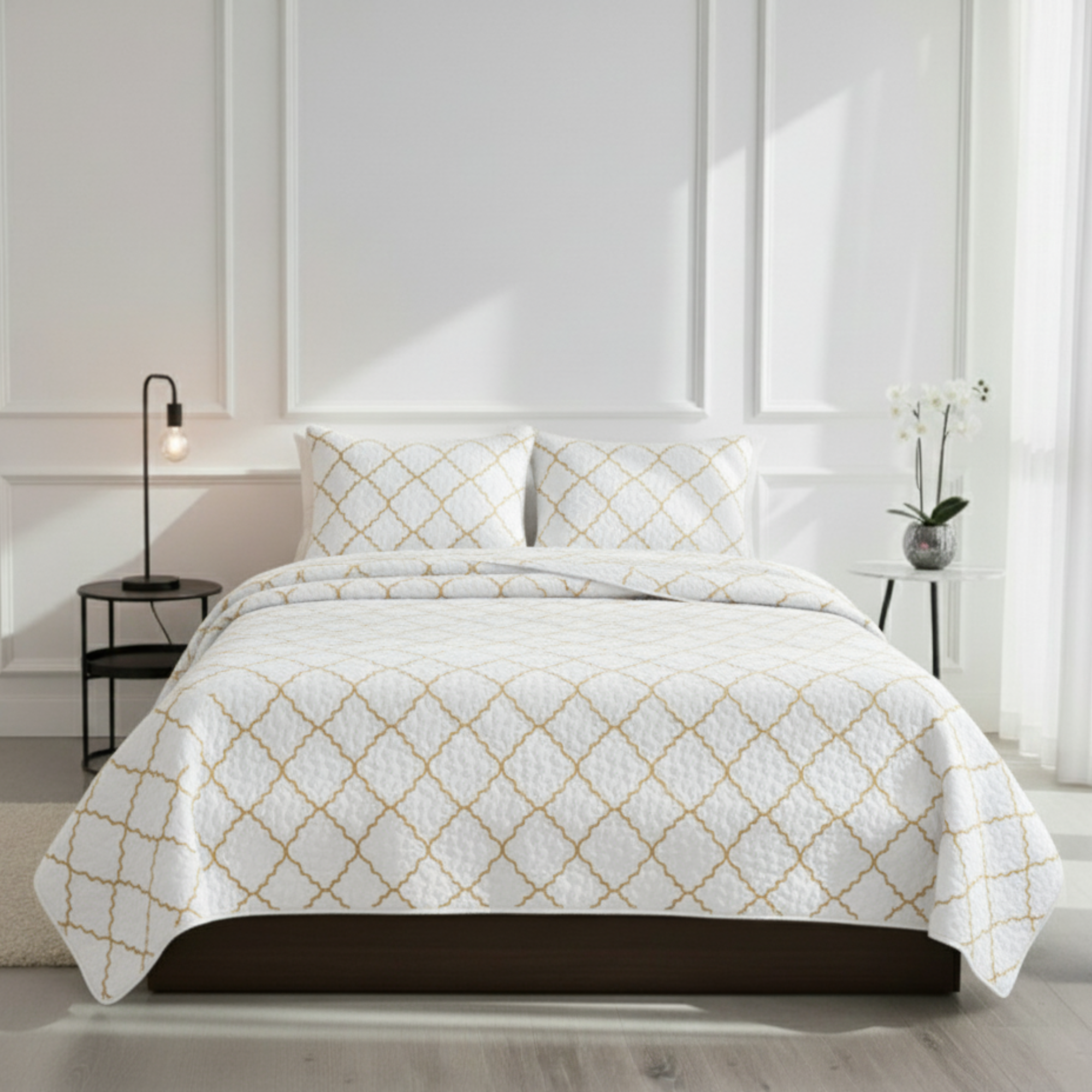 EMBRIODERY GEOMETRIC TEXTURED QUILT SET