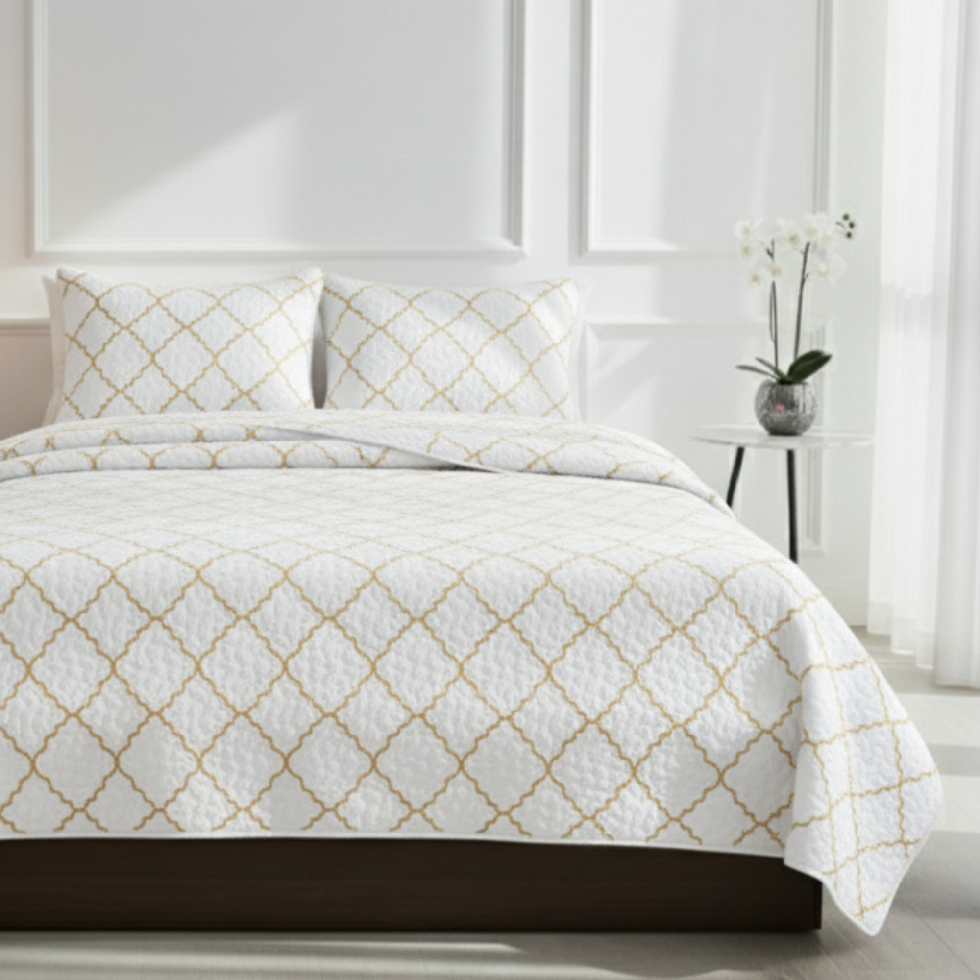 EMBRIODERY GEOMETRIC TEXTURED QUILT SET
