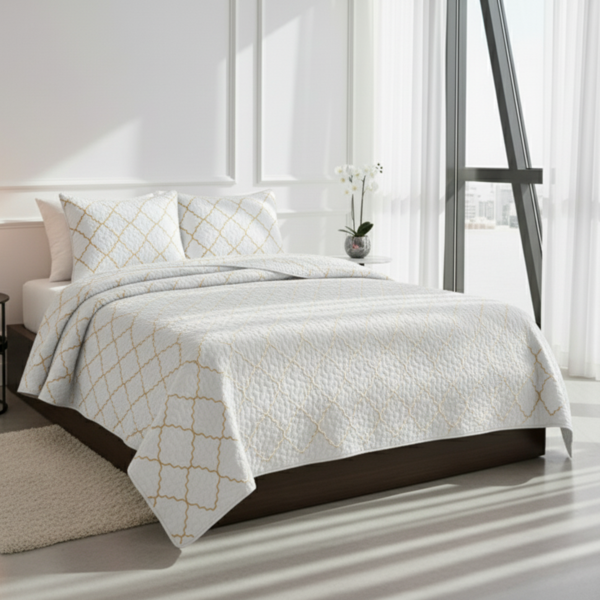 EMBRIODERY GEOMETRIC TEXTURED QUILT SET