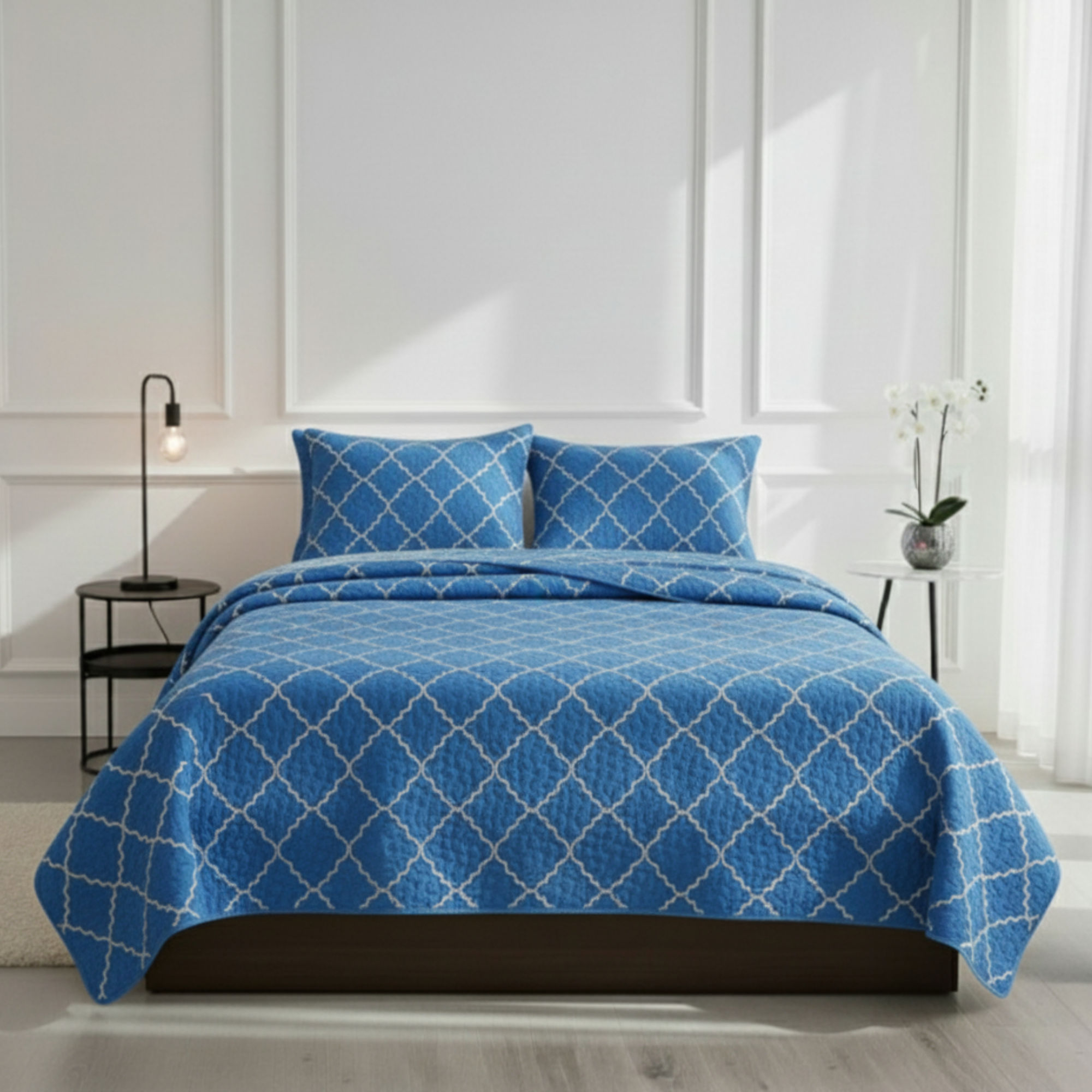 EMBRIODERY GEOMETRIC TEXTURED QUILT SET