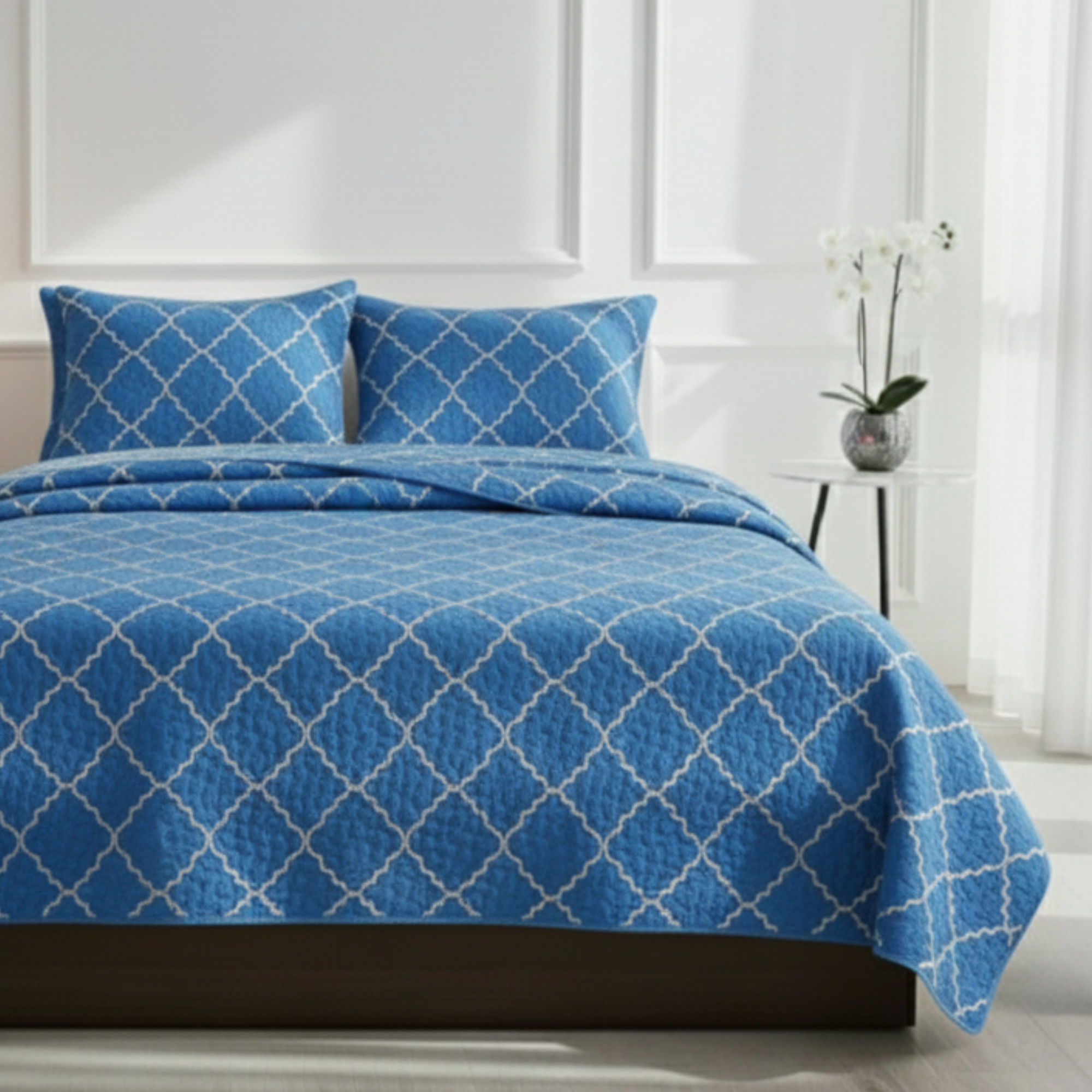 EMBRIODERY GEOMETRIC TEXTURED QUILT SET
