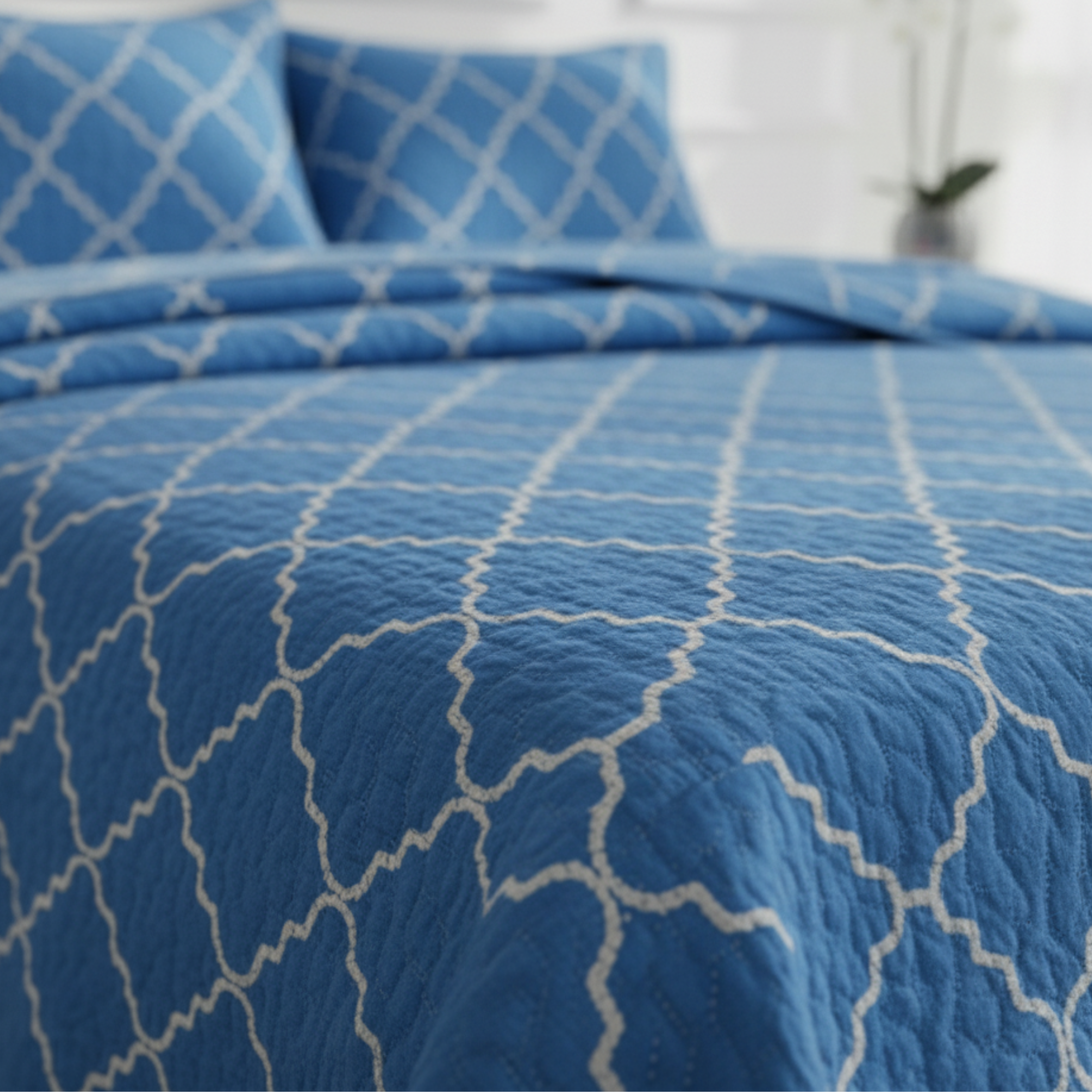 EMBRIODERY GEOMETRIC TEXTURED QUILT SET