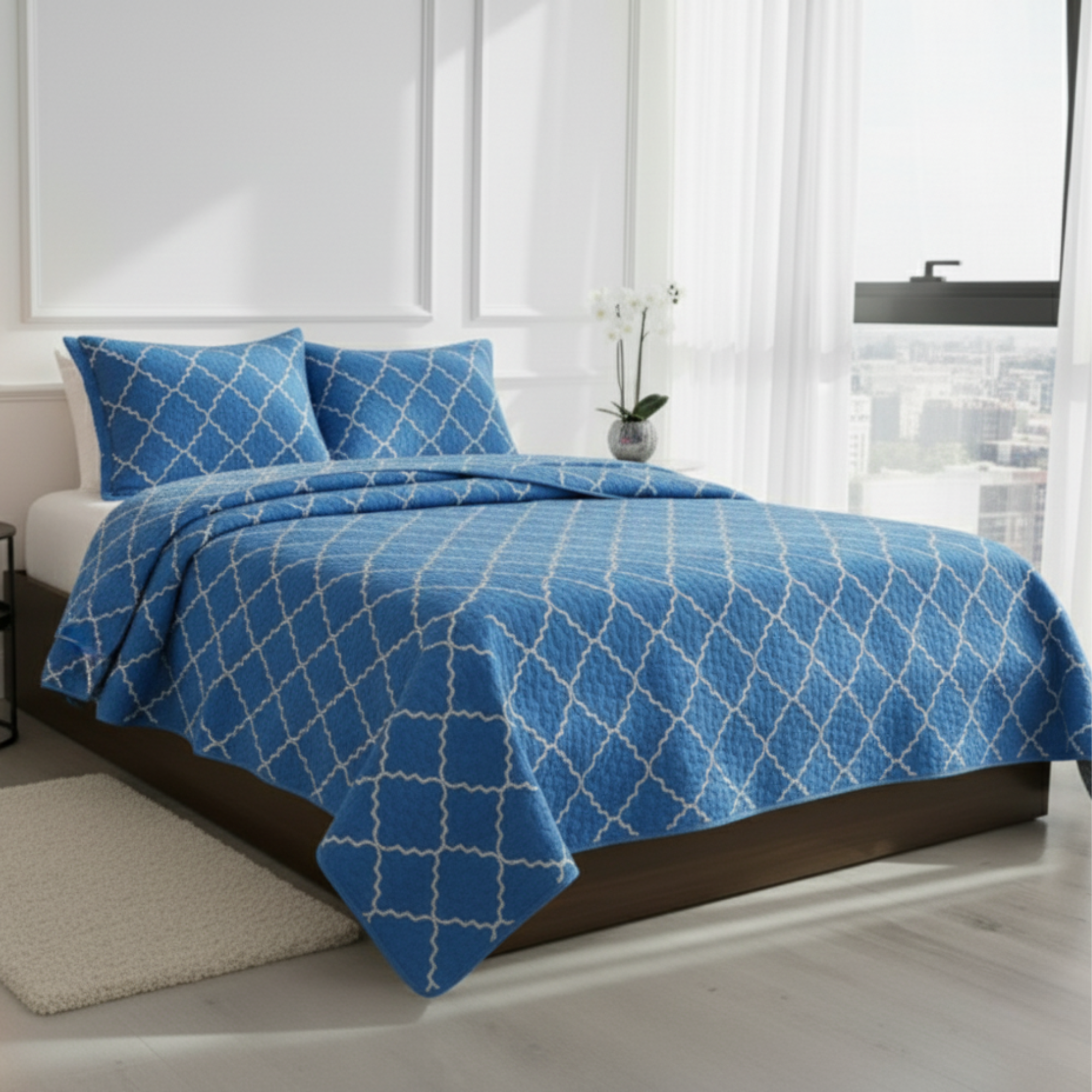 EMBRIODERY GEOMETRIC TEXTURED QUILT SET