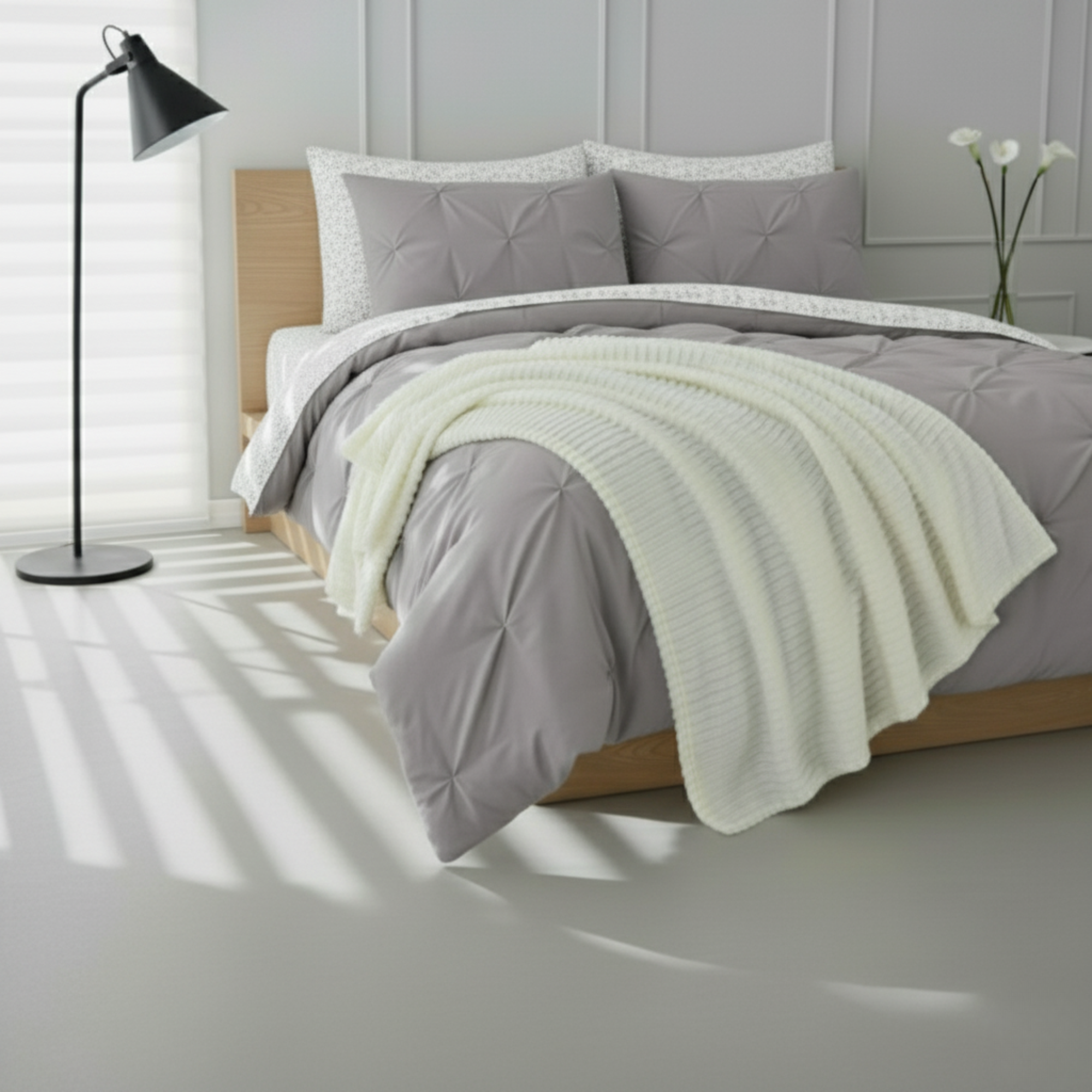 REVERSIBLE  DIAMOND TEXTURED AND FLORAL 8-PIECE BEDDING SET