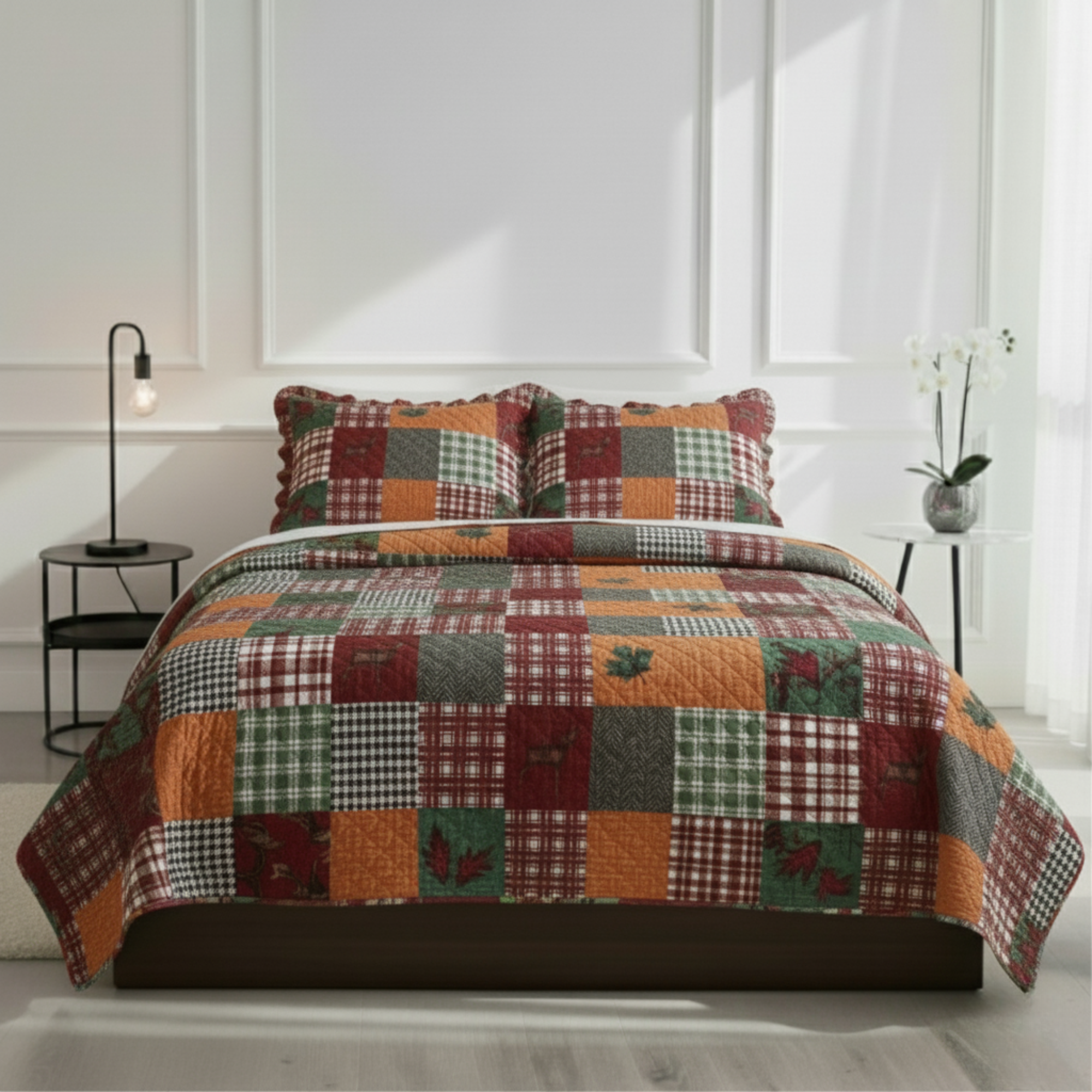 1-PIECE AUTUMN PATCHWORK QUILTED COVERLET