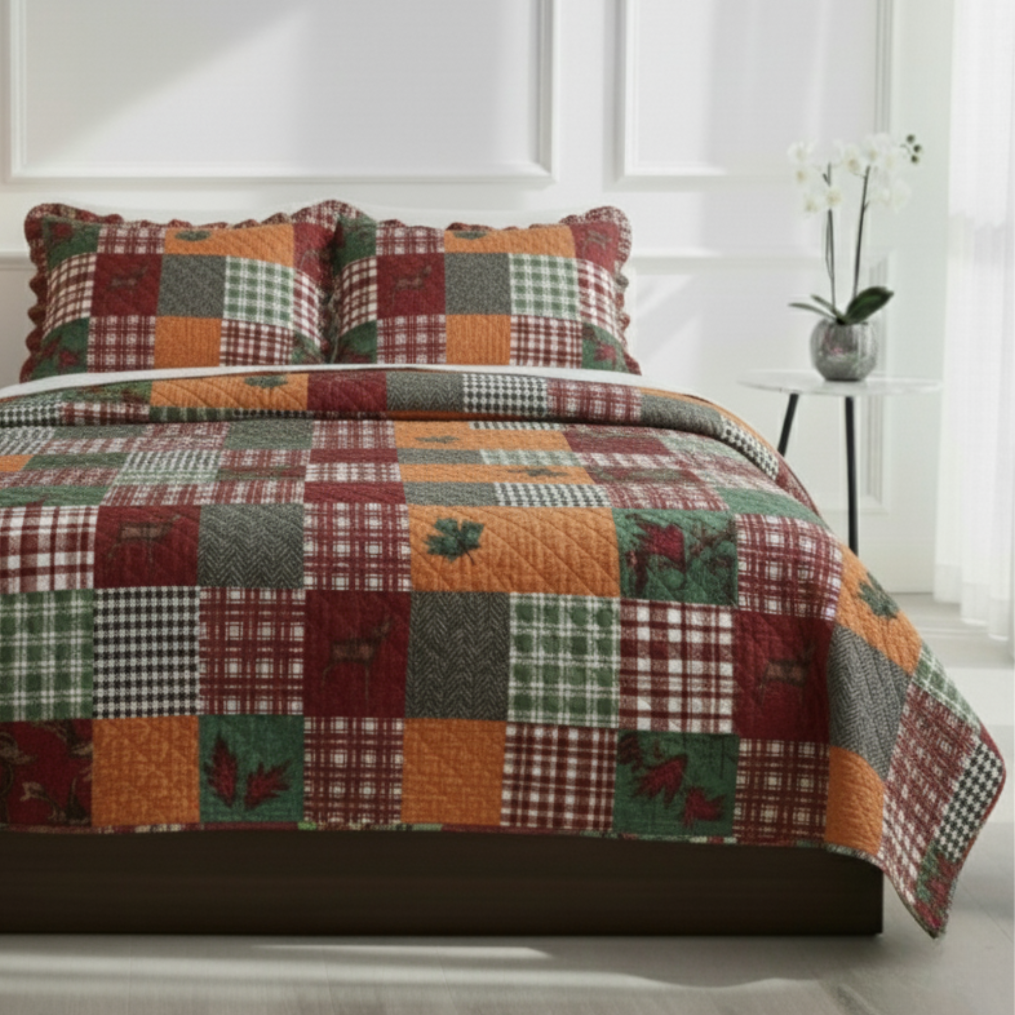 1-PIECE AUTUMN PATCHWORK QUILTED COVERLET