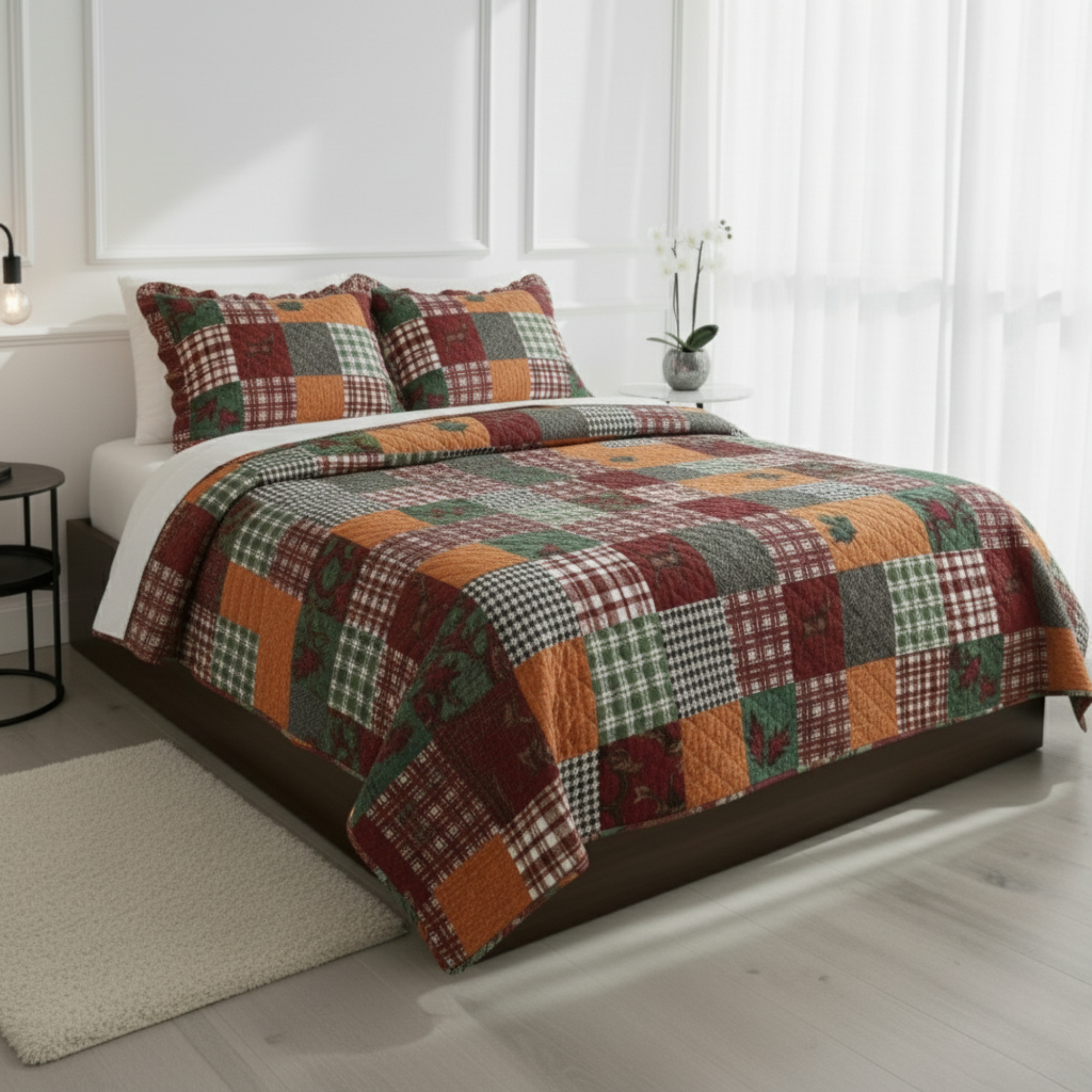 1-PIECE AUTUMN PATCHWORK QUILTED COVERLET