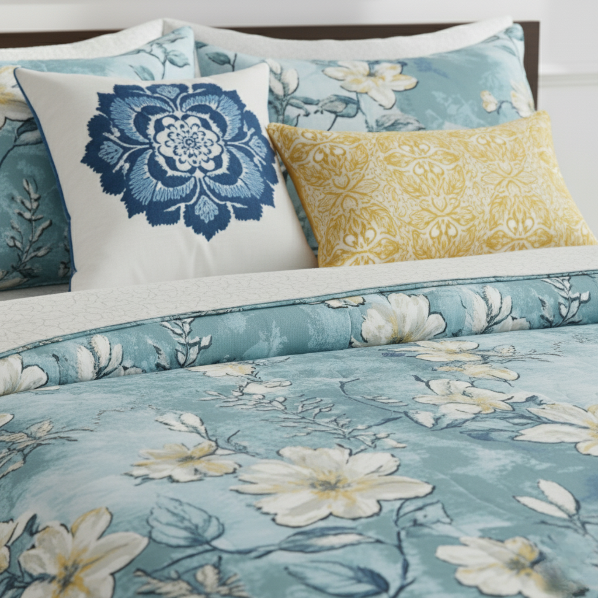 AQUA & YELLOW FLORAL COMFORTER SET
