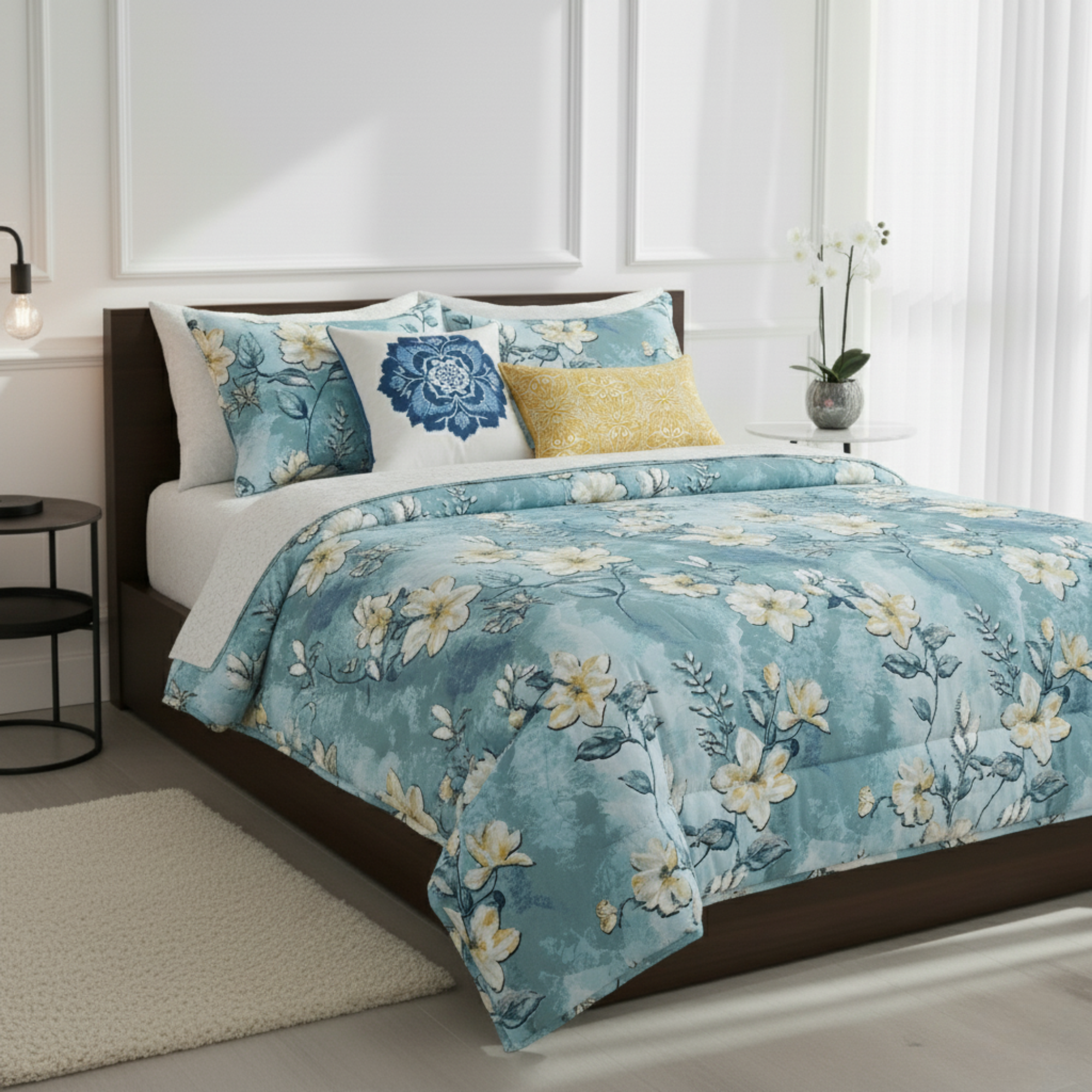 AQUA & YELLOW FLORAL COMFORTER SET