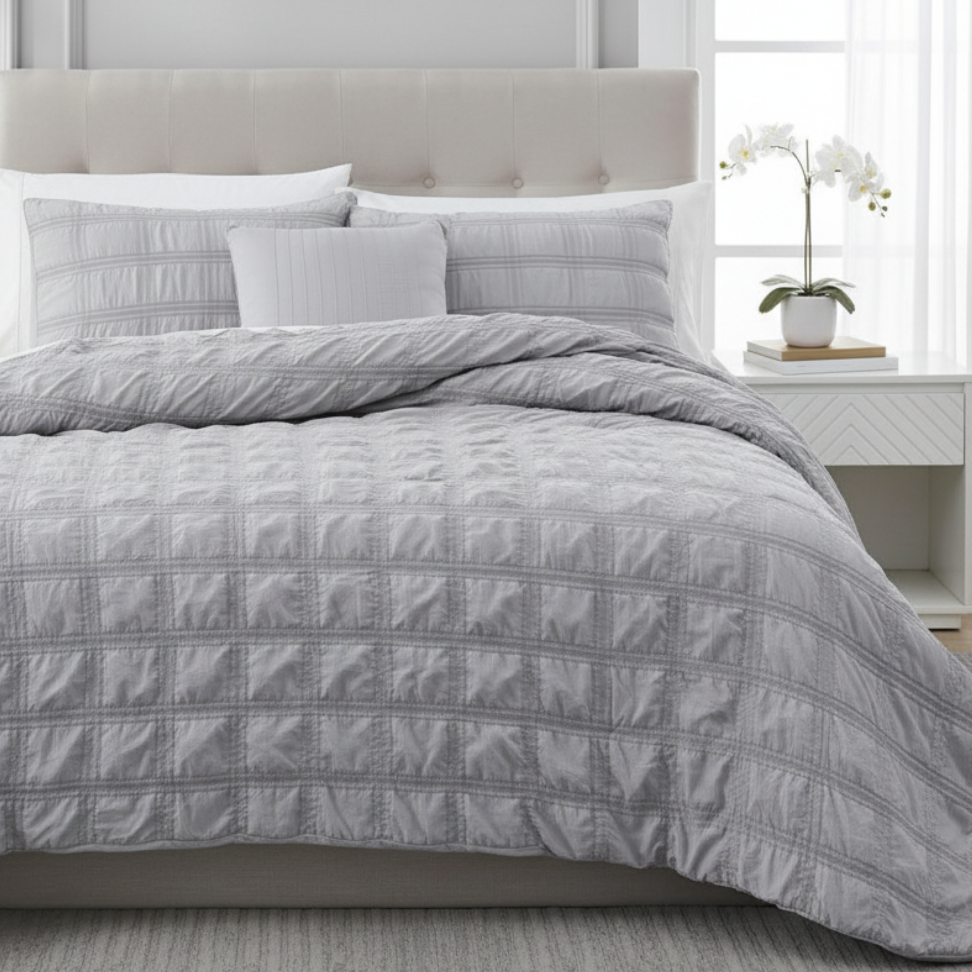 SEERSUCKER SQUARE TEXTURE COMFORTER SET