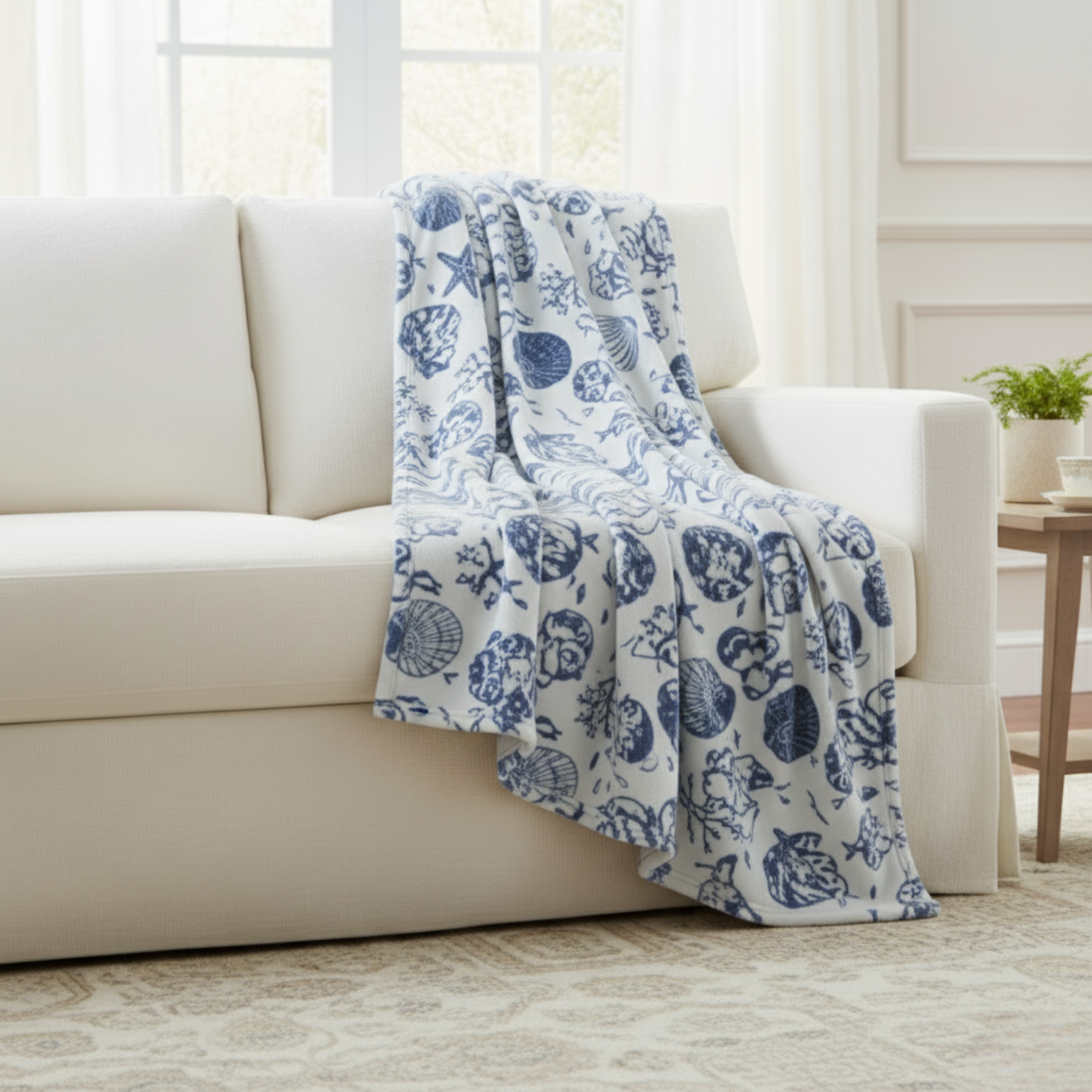 COASTAL SEASHELL SOFT FLEECE THROW