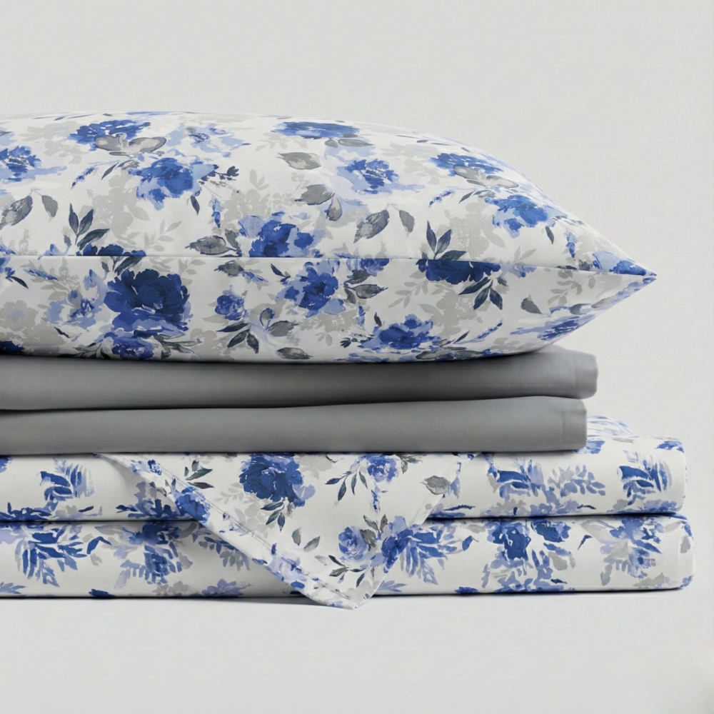 INDIGO ROSE FLORAL 6-PIECE PATTERN SHEET SET