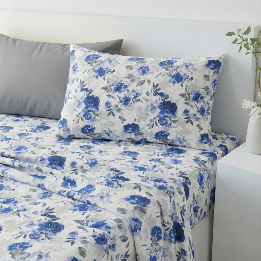 INDIGO ROSE FLORAL 6-PIECE PATTERN SHEET SET
