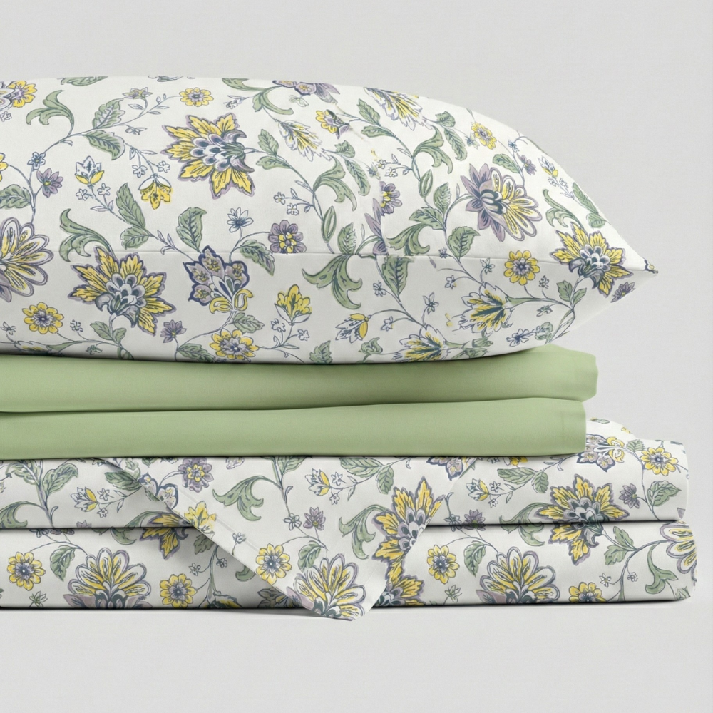 VINTAGE GARDEN FLORAL PATTERN 6-PIECE SHEET SET