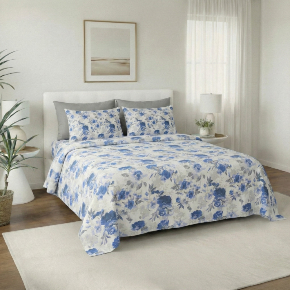 INDIGO ROSE FLORAL 6-PIECE PATTERN SHEET SET