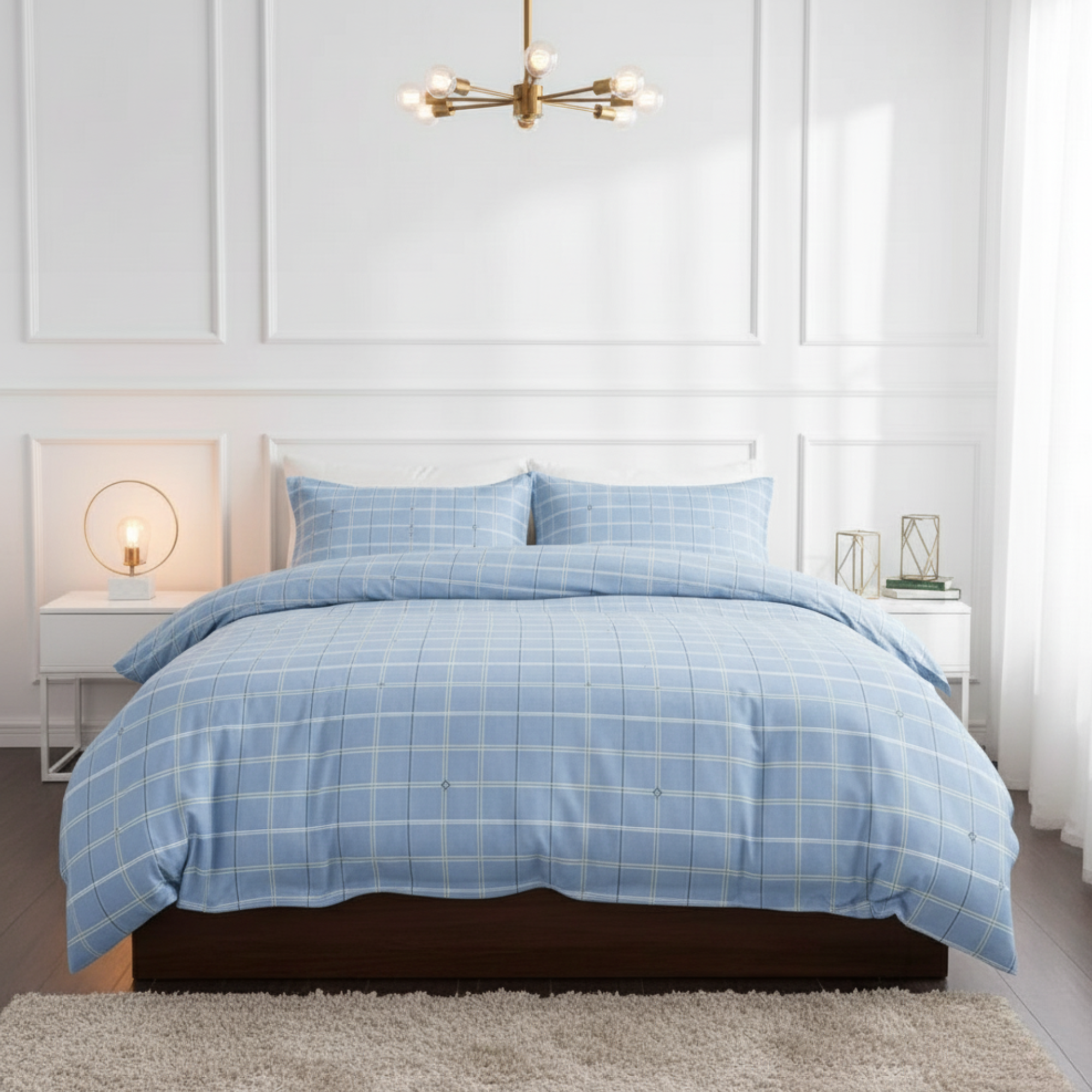 3-PIECE WINDOWPANE PLAID DUVET COVER SET