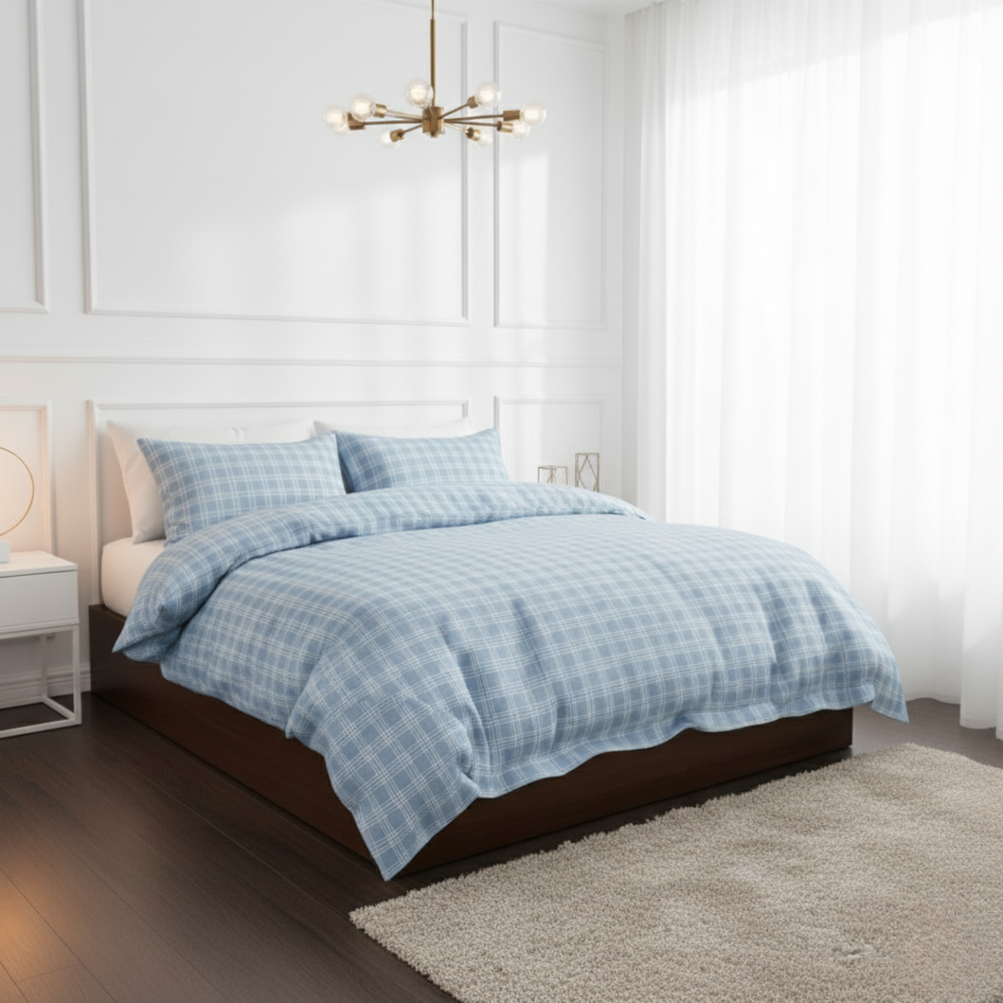 3-PIECE WINDOWPANE PLAID DUVET COVER SET