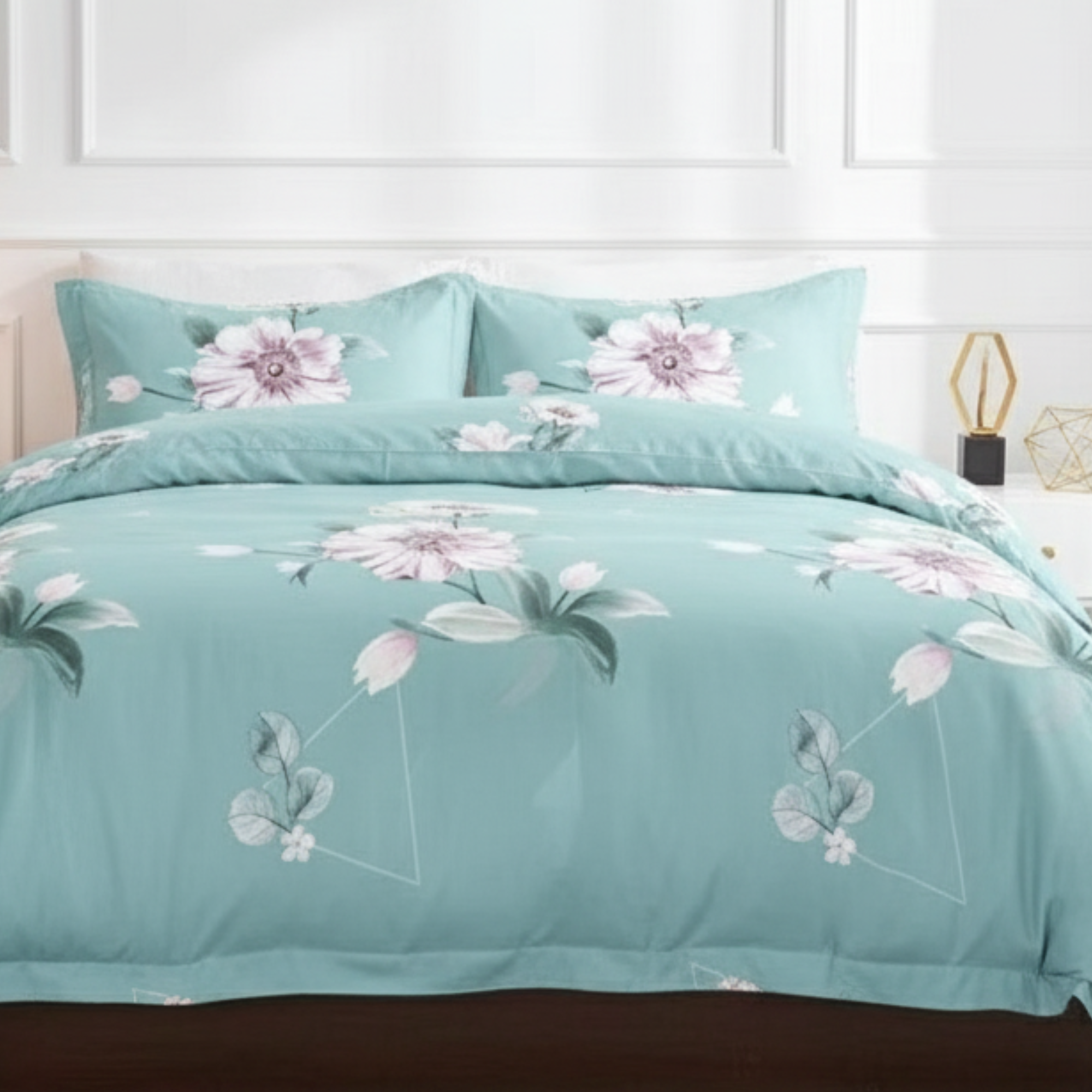 3-PIECE AQUA FLORAL DUVET COVER SET