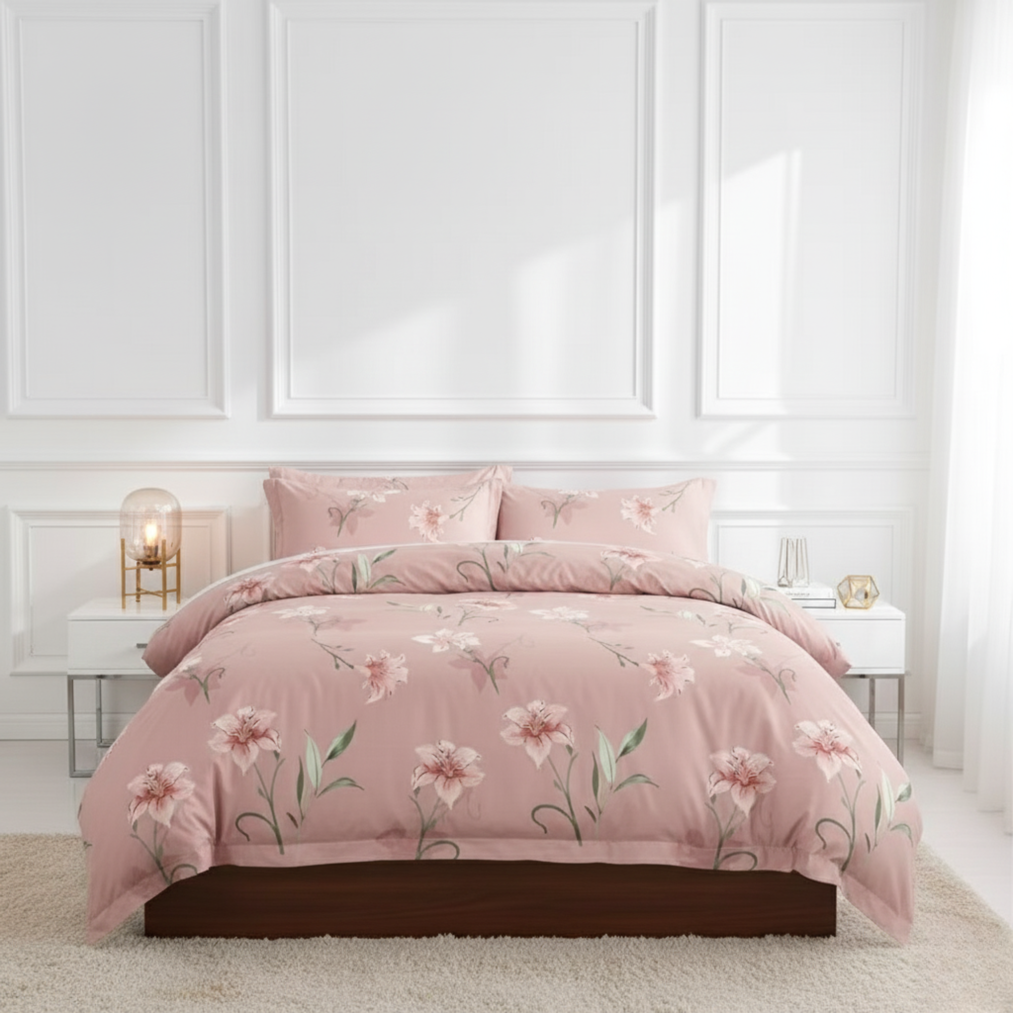 3-PIECE DUSTY ROSE LILY DUVET COVER SET