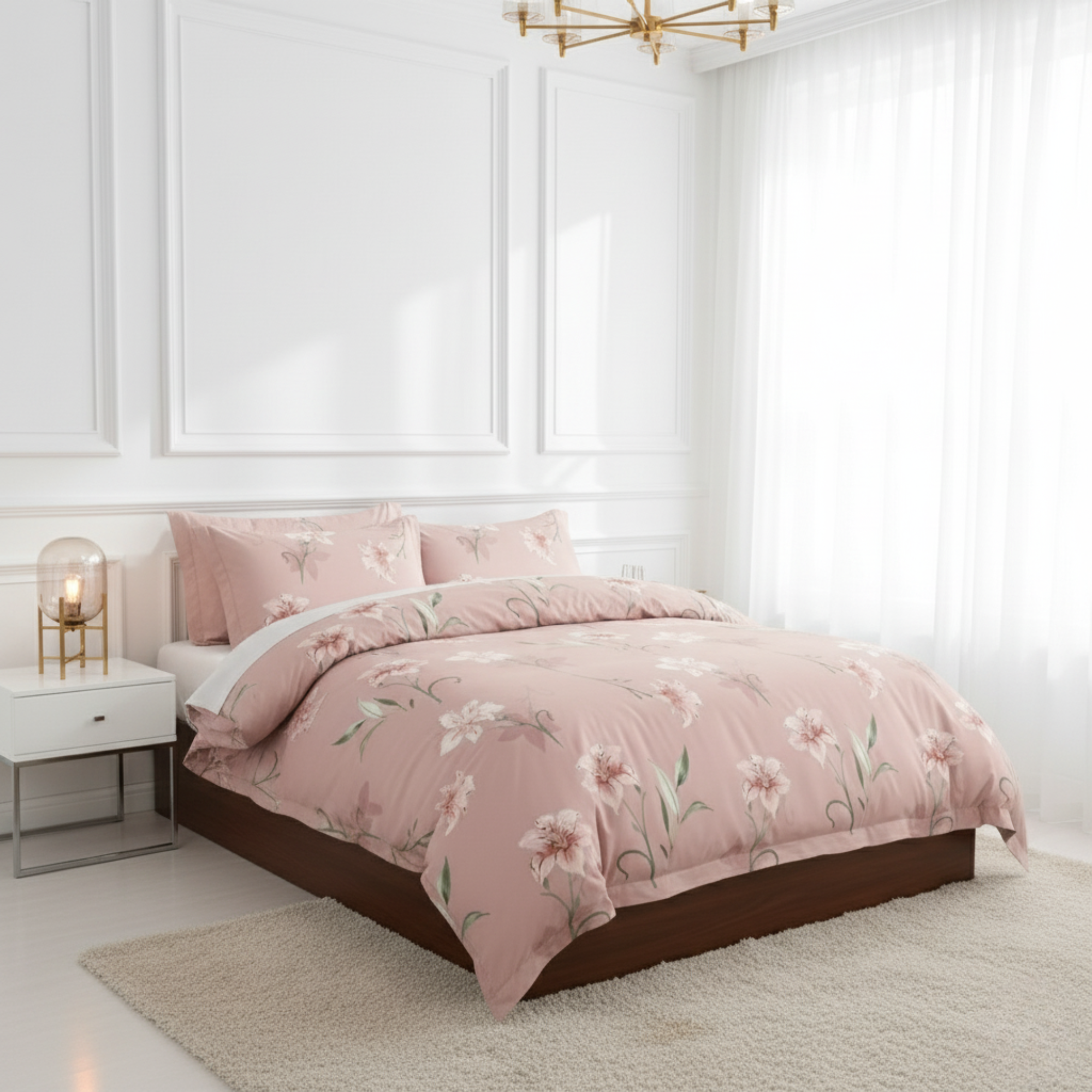 3-PIECE DUSTY ROSE LILY DUVET COVER SET
