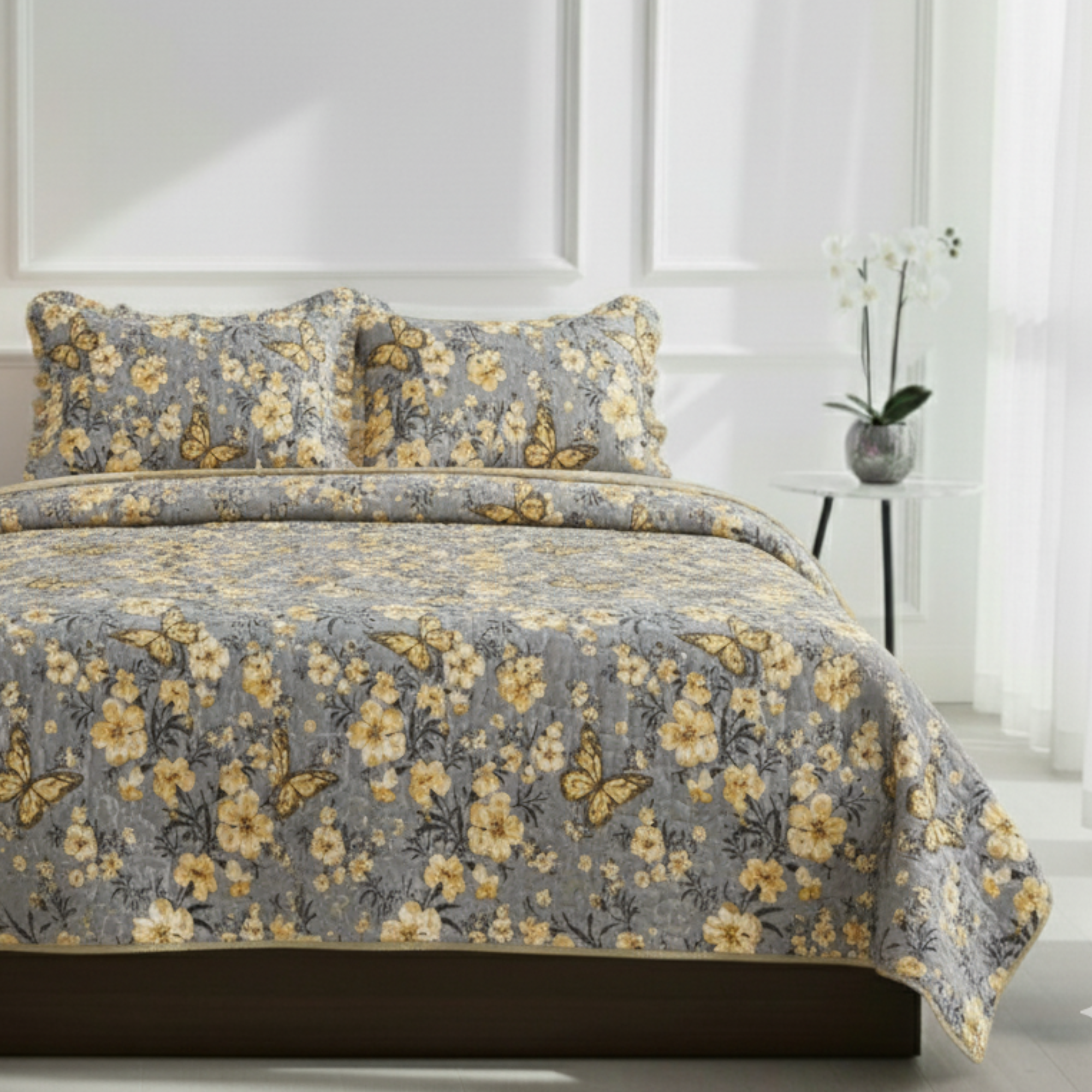 VINTAGE BUTTERFLY GARDEN REVERSIBLE QUIT SET