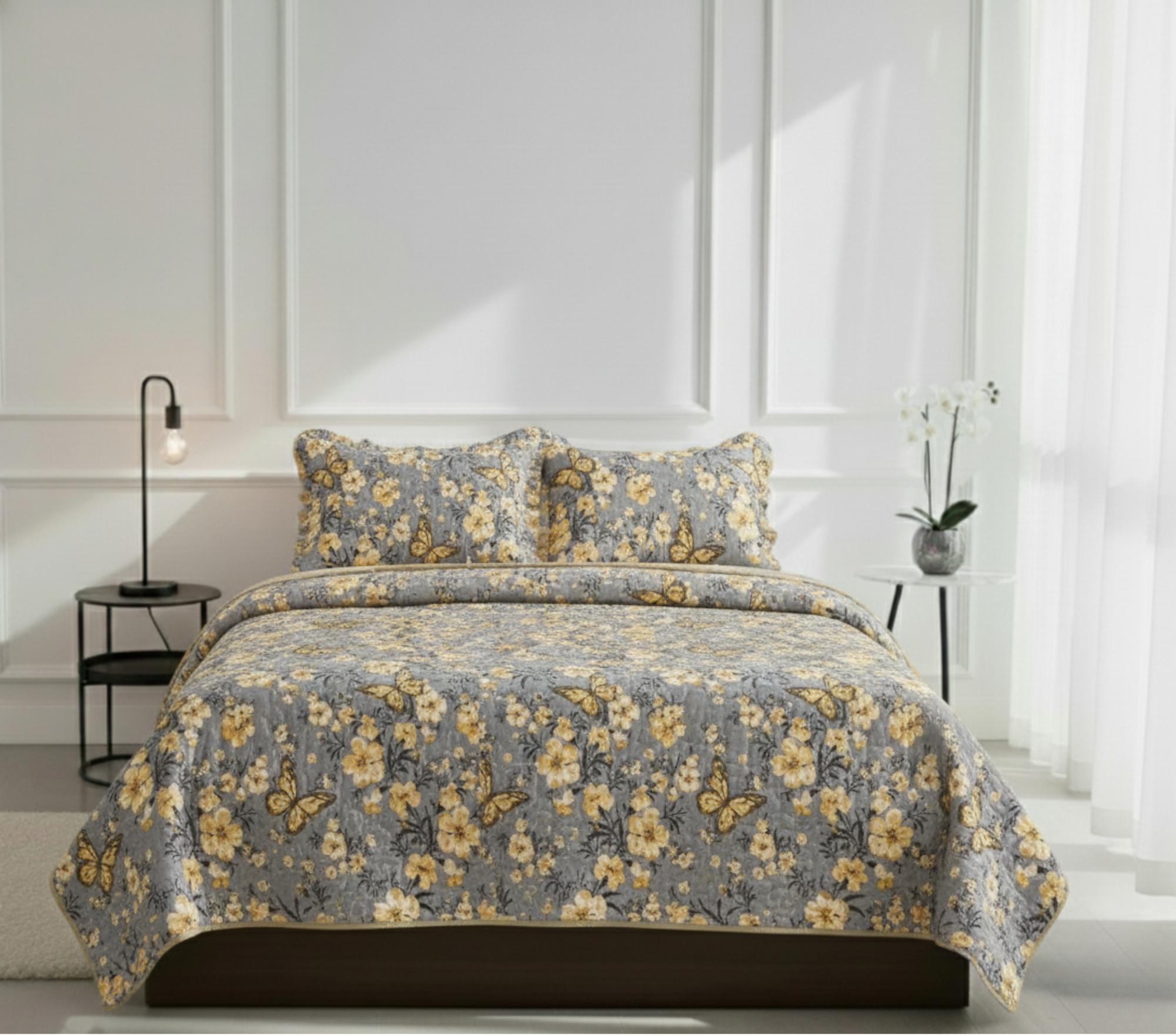 VINTAGE BUTTERFLY GARDEN REVERSIBLE QUIT SET