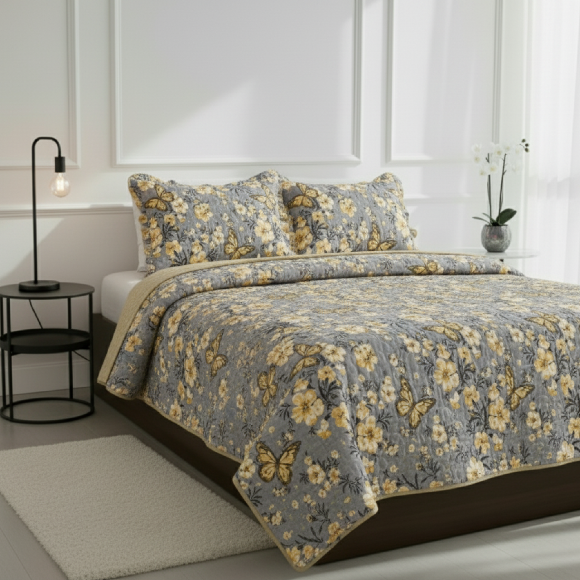 VINTAGE BUTTERFLY GARDEN REVERSIBLE QUIT SET